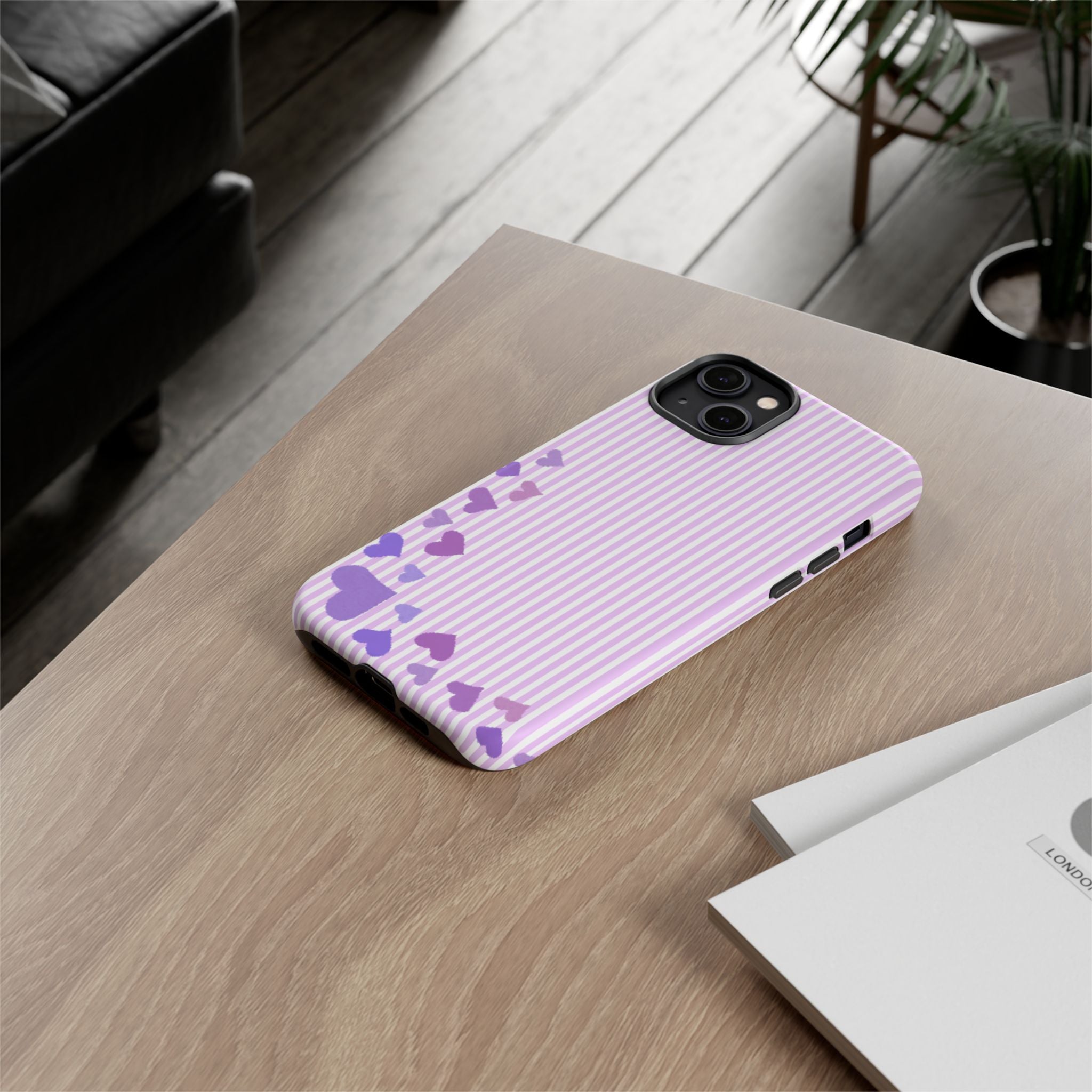 Valentines Day Striped hearts phone case, Purple Heart Floral Stripe Iphone case | Tough Cases - Iphone, Samsung and Pixel Mobile cases