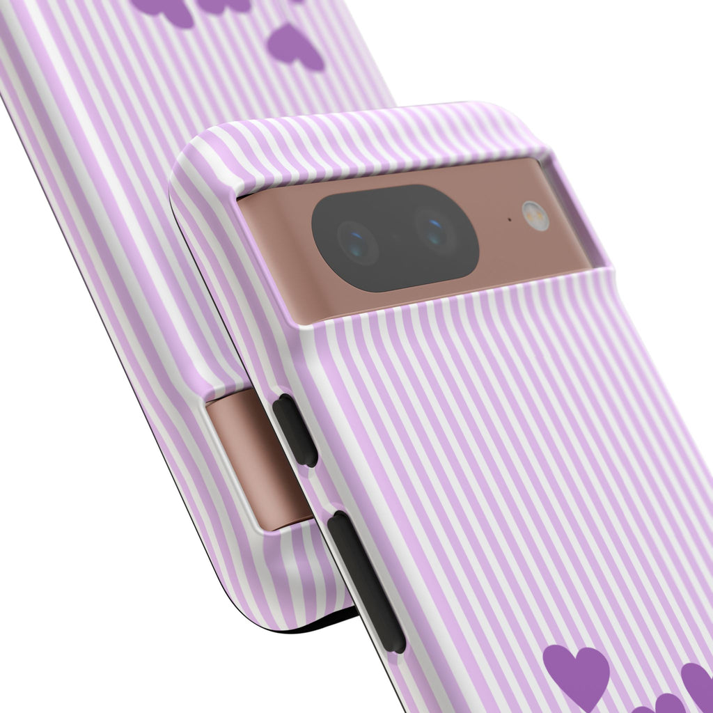 Galentines Day Striped hearts phone case, Purple Heart Floral Stripe Iphone case | Tough Cases - Iphone, Samsung and Pixel Mobile cases