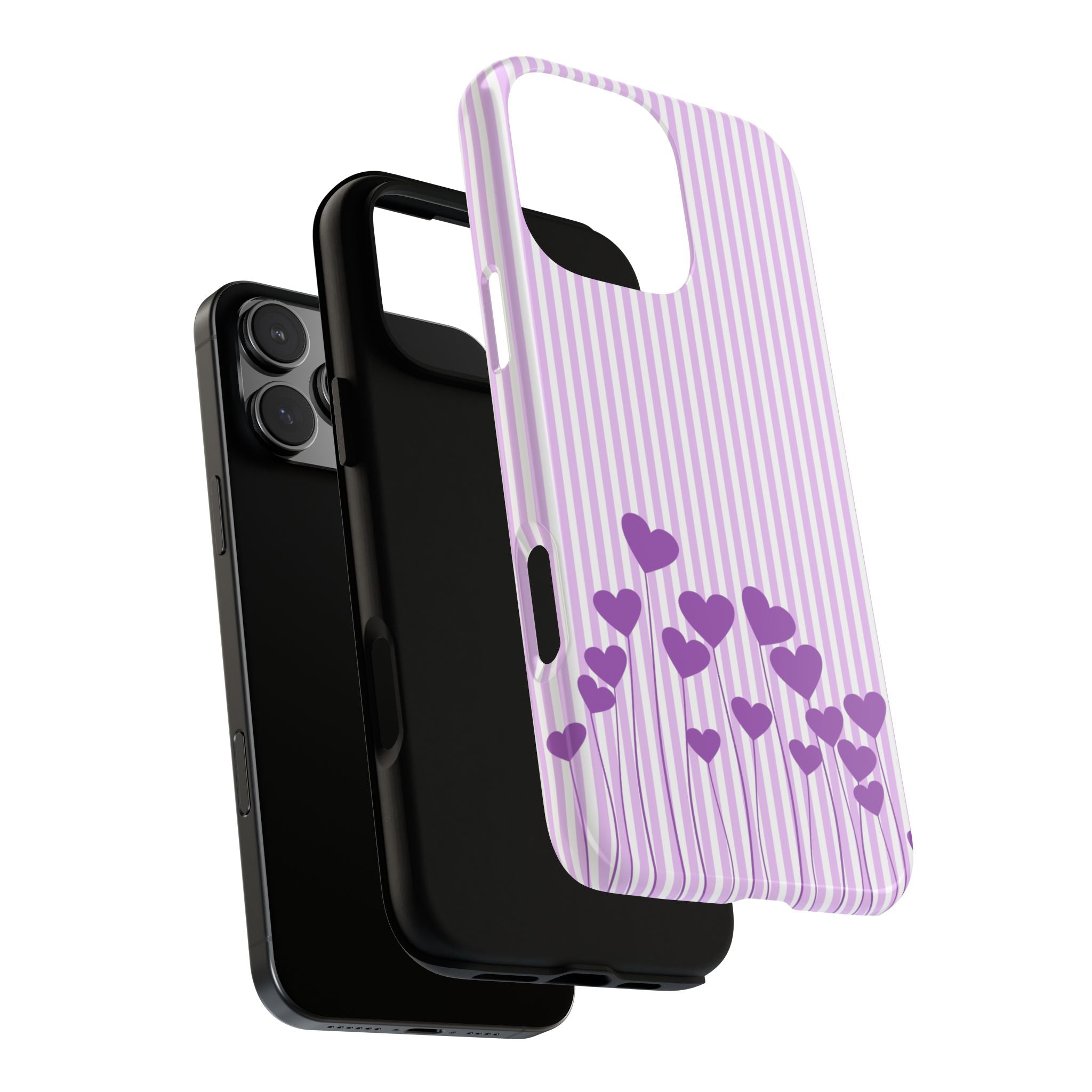 Galentines Day Striped hearts phone case, Purple Heart Floral Stripe Iphone case | Tough Cases - Iphone, Samsung and Pixel Mobile cases