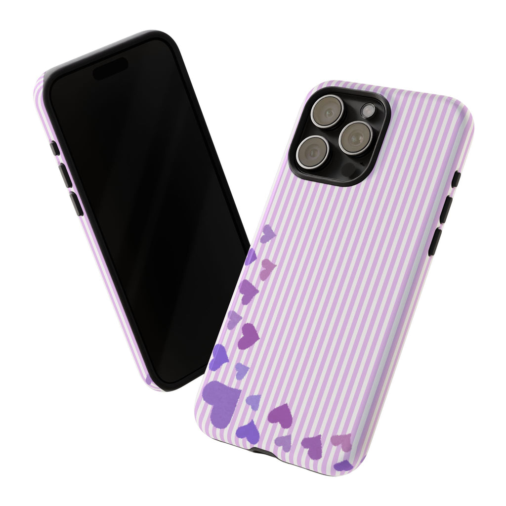 Valentines Day Striped hearts phone case, Purple Heart Floral Stripe Iphone case | Tough Cases - Iphone, Samsung and Pixel Mobile cases