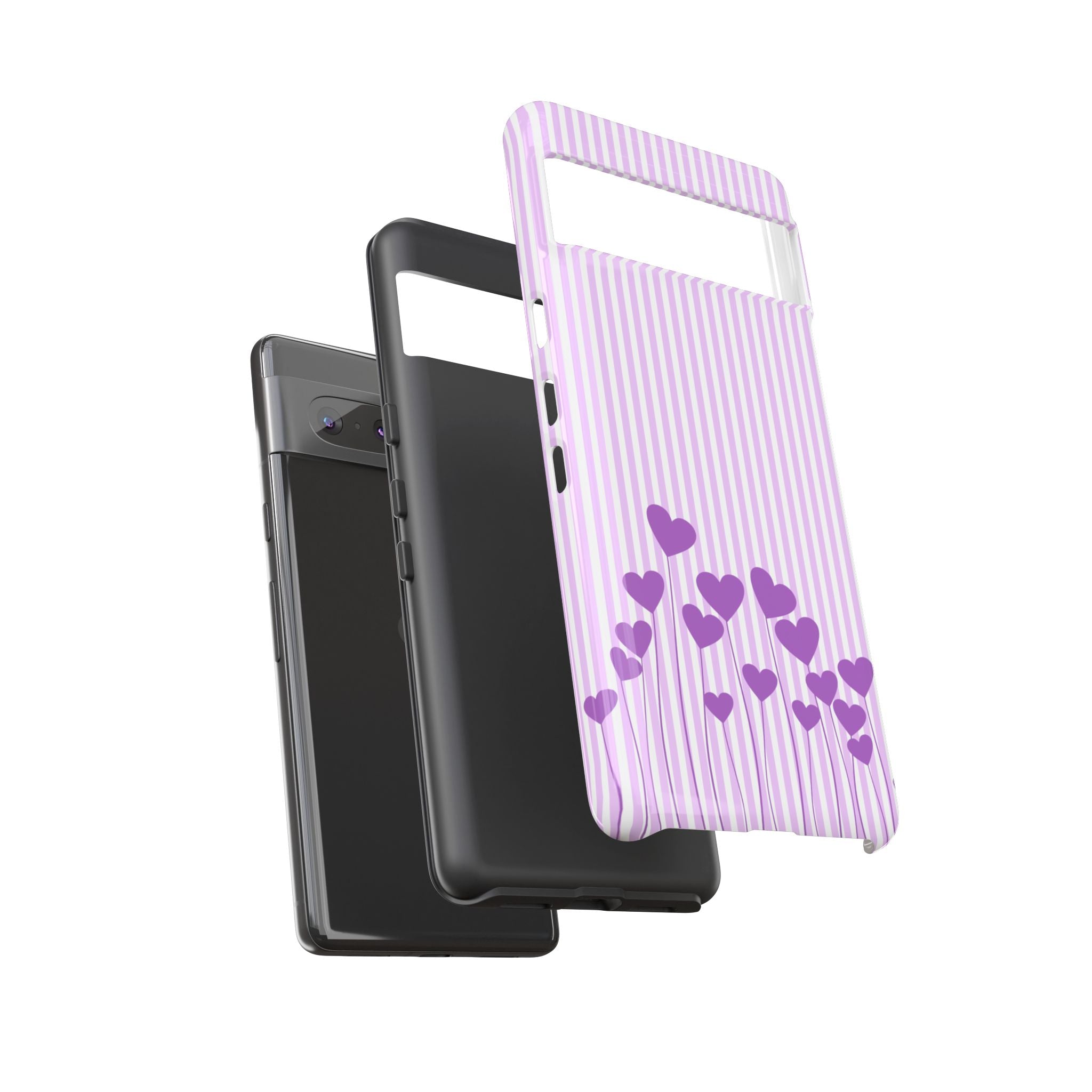 Galentines Day Striped hearts phone case, Purple Heart Floral Stripe Iphone case | Tough Cases - Iphone, Samsung and Pixel Mobile cases
