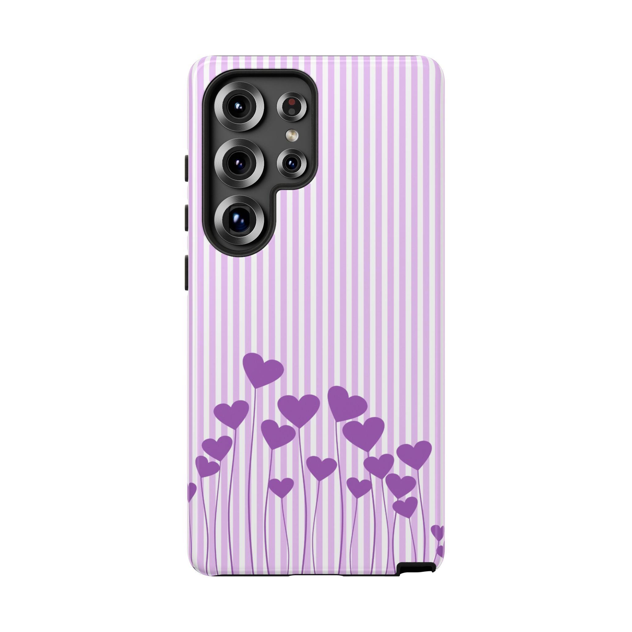 Galentines Day Striped hearts phone case, Purple Heart Floral Stripe Iphone case | Tough Cases - Iphone, Samsung and Pixel Mobile cases
