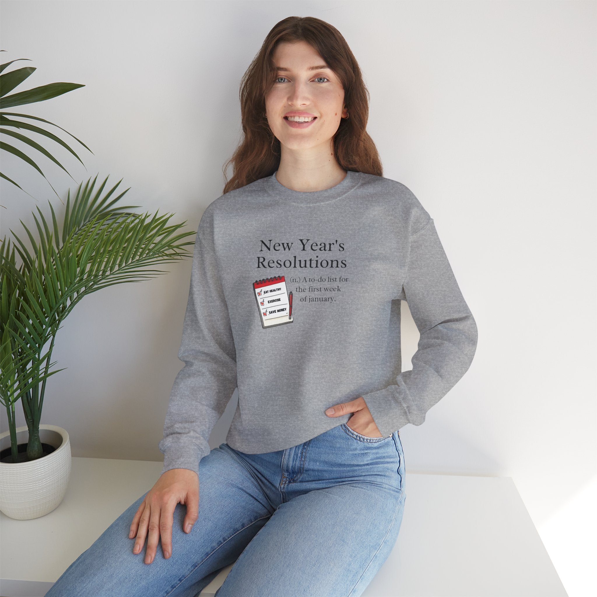 Funny New Year’s Resolutions Sweatshirt Hoodie, New Year Definition Quote Sweater, January Humor Pullover, Unisex Adult Youth Gift
