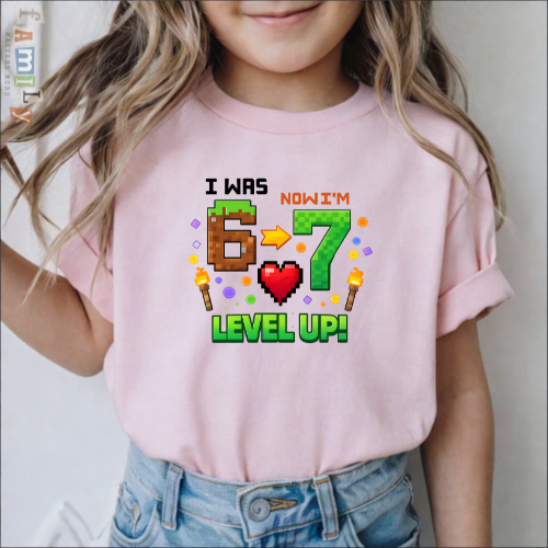 I Was 6 Now I’m 7 Gamer Birthday Shirt, Level Up 7th Birthday Tee, Video Game Party Shirt for Boys Girls, Pixel Gaming Birthday Outfit, Seven Birthday Gift Shirt