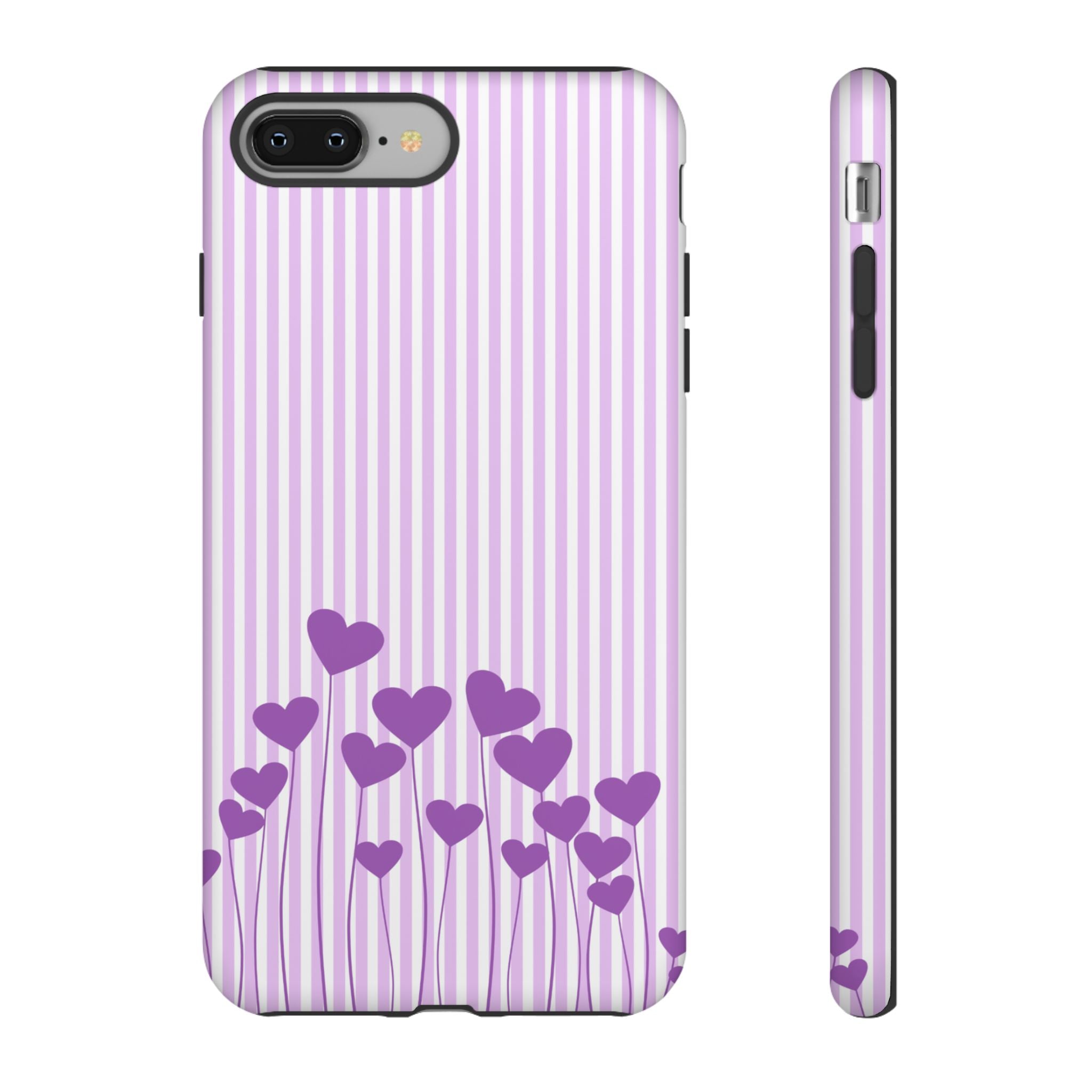 Galentines Day Striped hearts phone case, Purple Heart Floral Stripe Iphone case | Tough Cases - Iphone, Samsung and Pixel Mobile cases