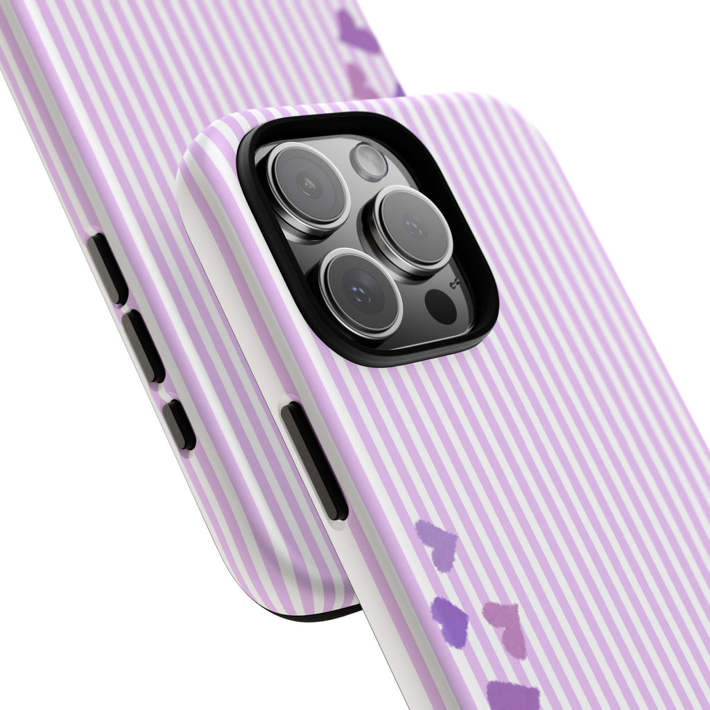 Valentines Day Striped hearts phone case, Purple Heart Floral Stripe Iphone case | Tough Cases - Iphone, Samsung and Pixel Mobile cases