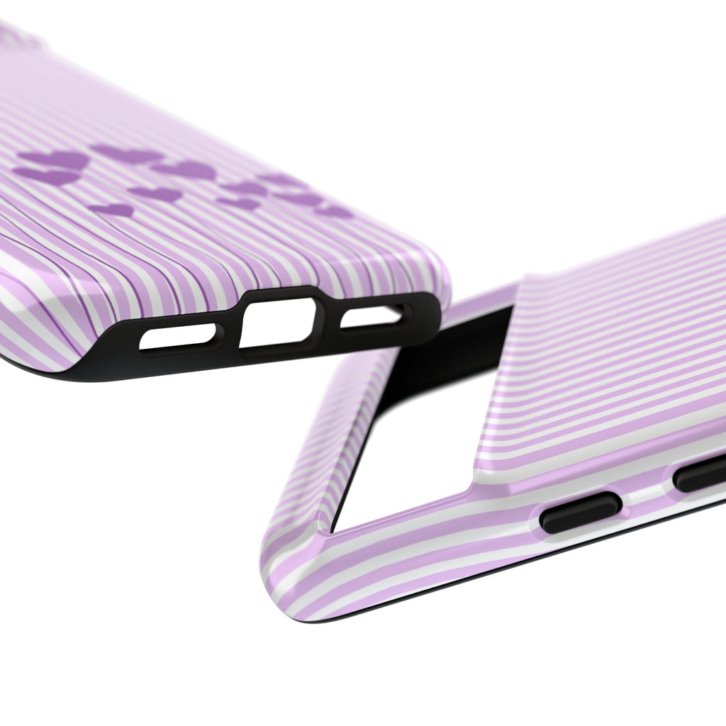 Galentines Day Striped hearts phone case, Purple Heart Floral Stripe Iphone case | Tough Cases - Iphone, Samsung and Pixel Mobile cases