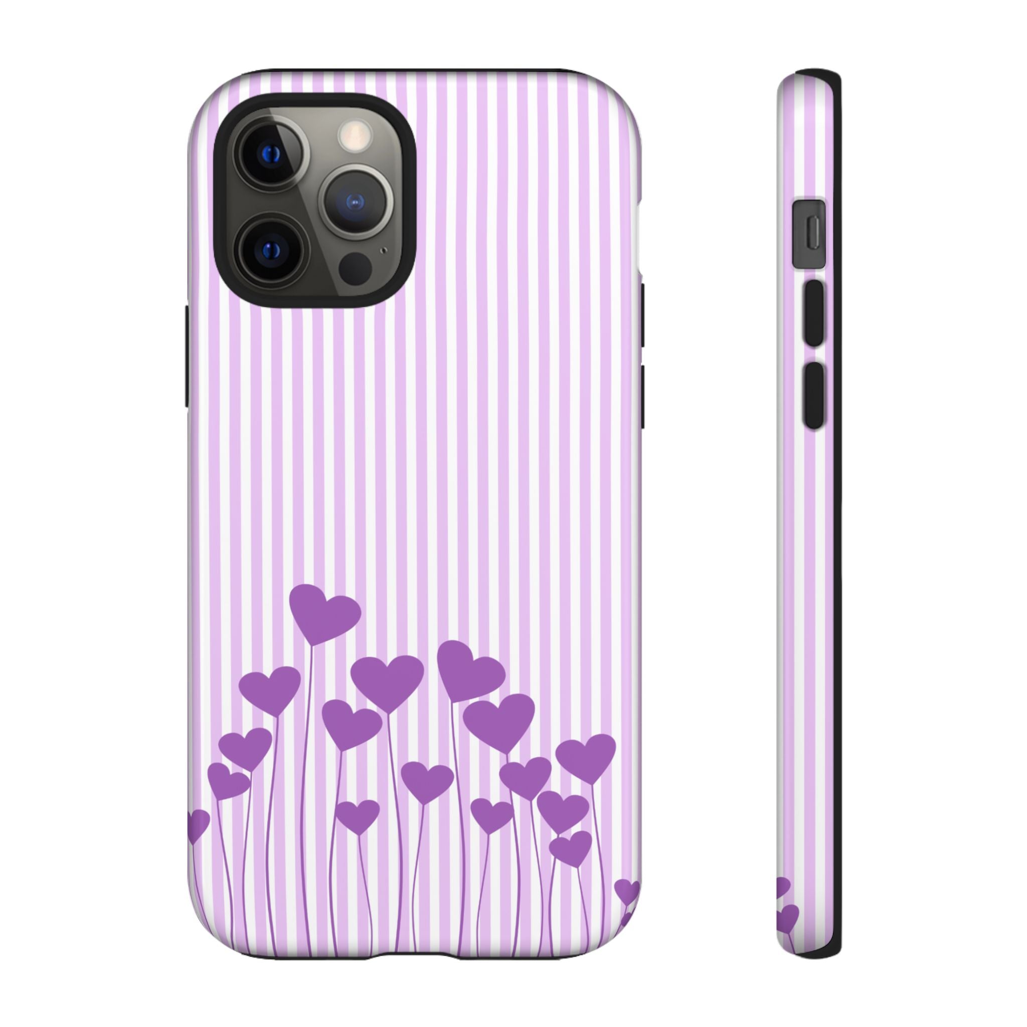 Galentines Day Striped hearts phone case, Purple Heart Floral Stripe Iphone case | Tough Cases - Iphone, Samsung and Pixel Mobile cases