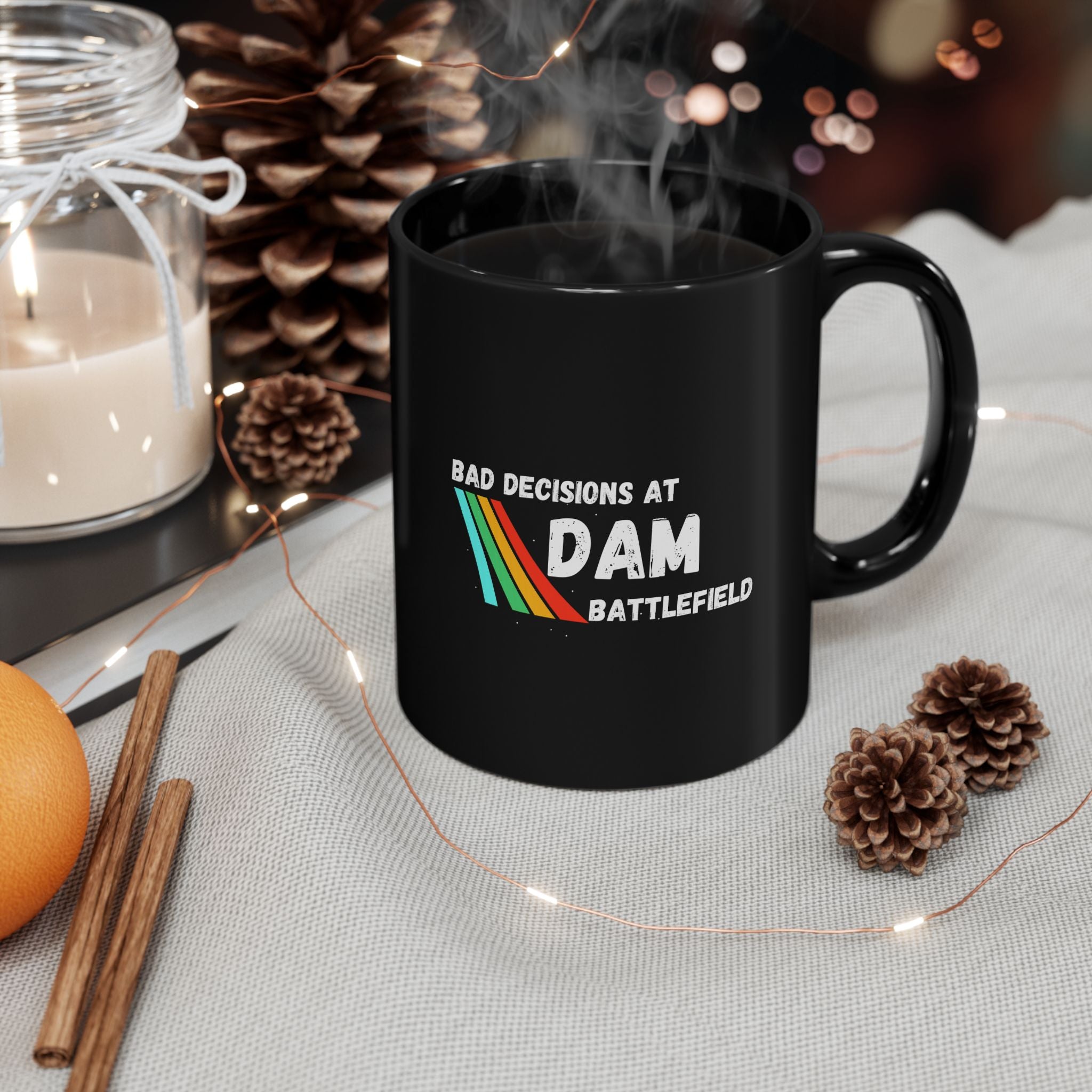Bad Decisions At Dam Battlefield Mug, Funny Gamer Coffee Mug 11oz 15oz, Retro Rainbow Gaming Gift for Brother
