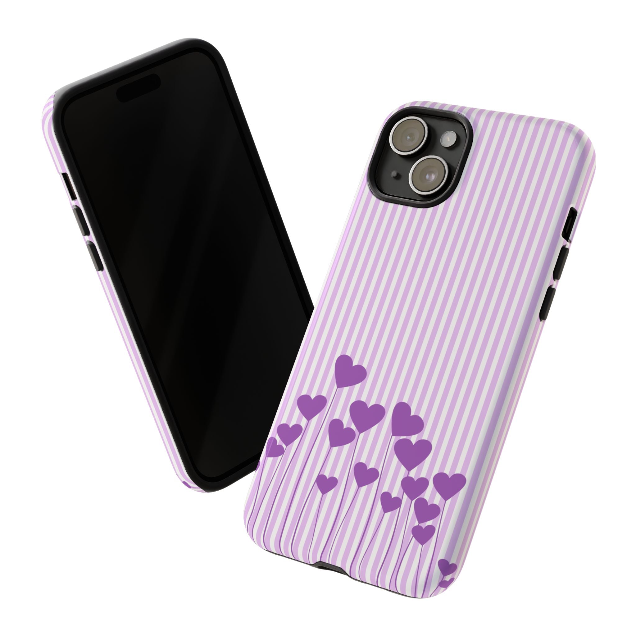Galentines Day Striped hearts phone case, Purple Heart Floral Stripe Iphone case | Tough Cases - Iphone, Samsung and Pixel Mobile cases
