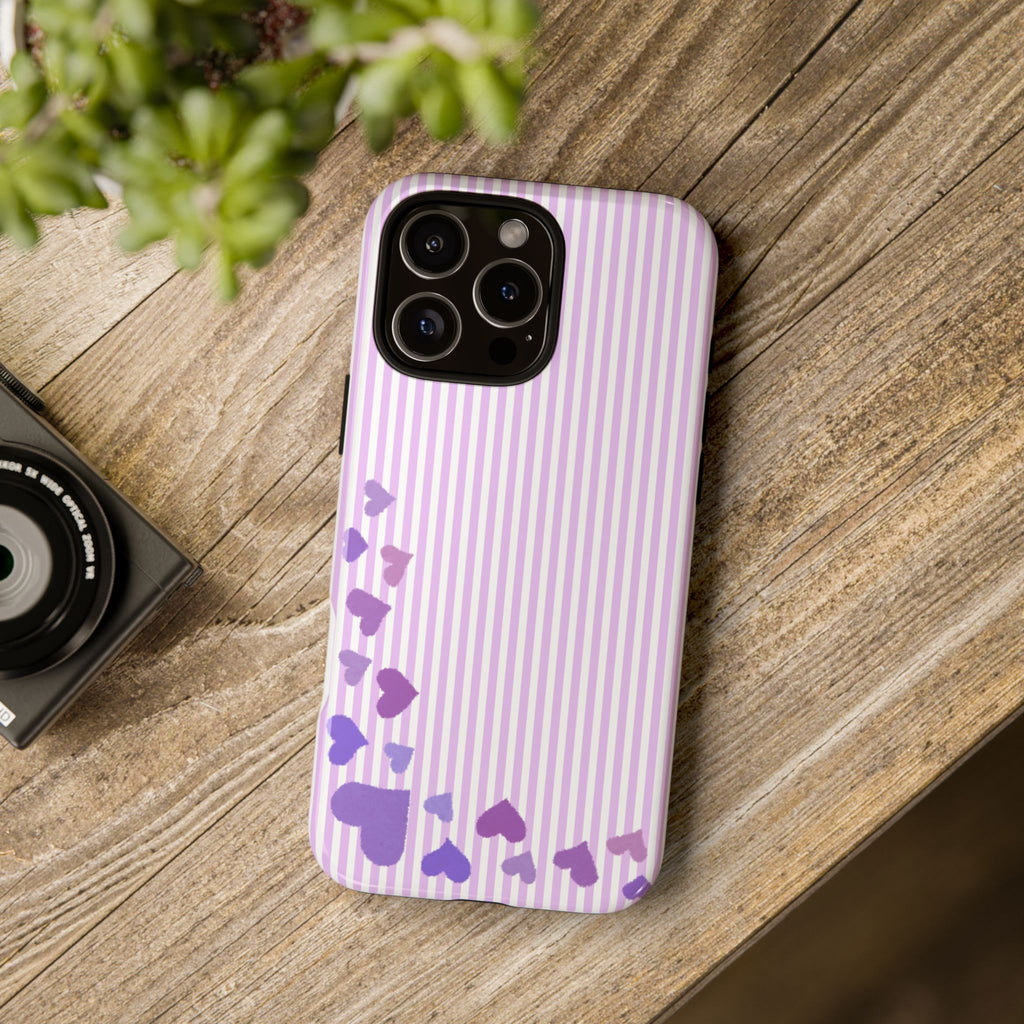 Valentines Day Striped hearts phone case, Purple Heart Floral Stripe Iphone case | Tough Cases - Iphone, Samsung and Pixel Mobile cases