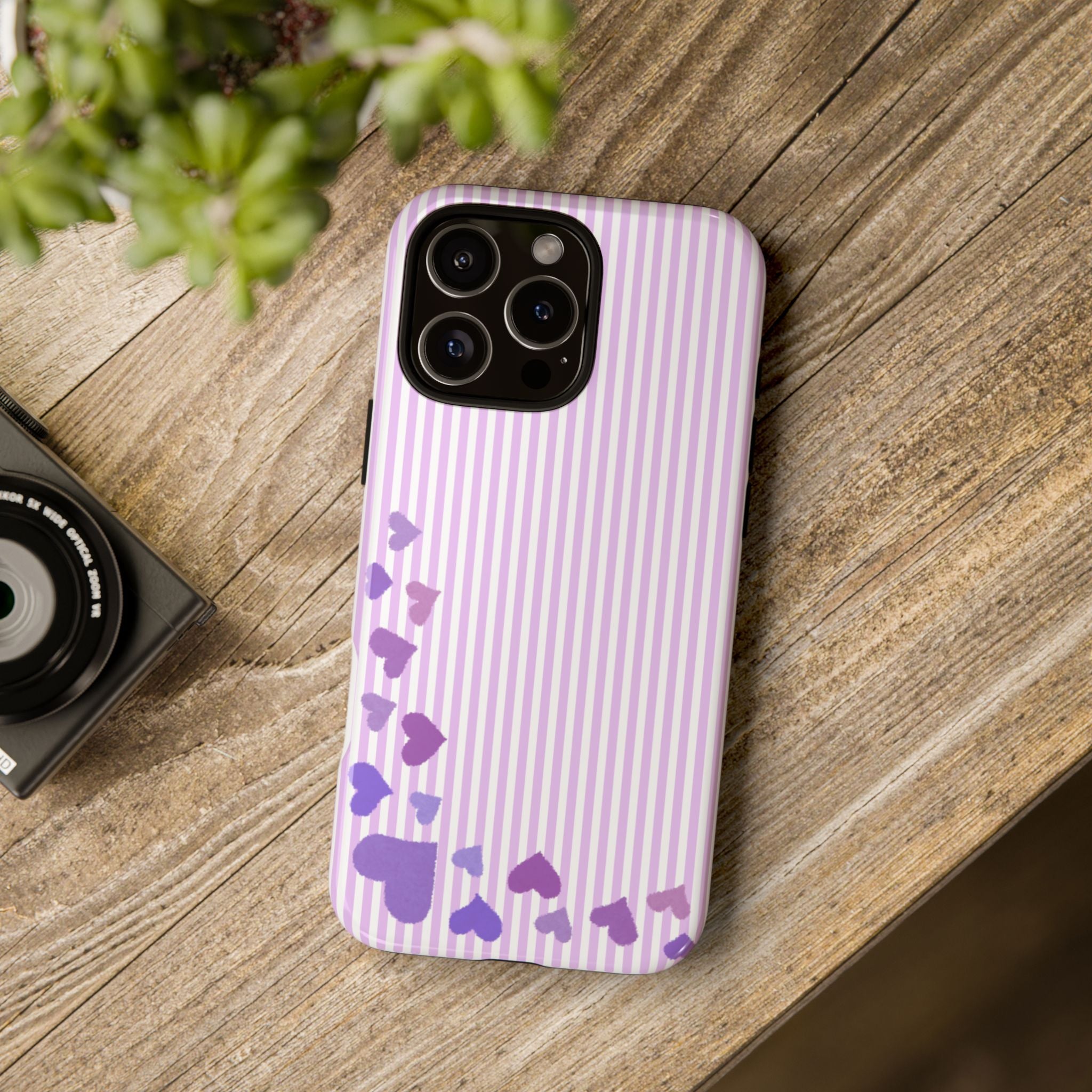 Valentines Day Striped hearts phone case, Purple Heart Floral Stripe Iphone case | Tough Cases - Iphone, Samsung and Pixel Mobile cases
