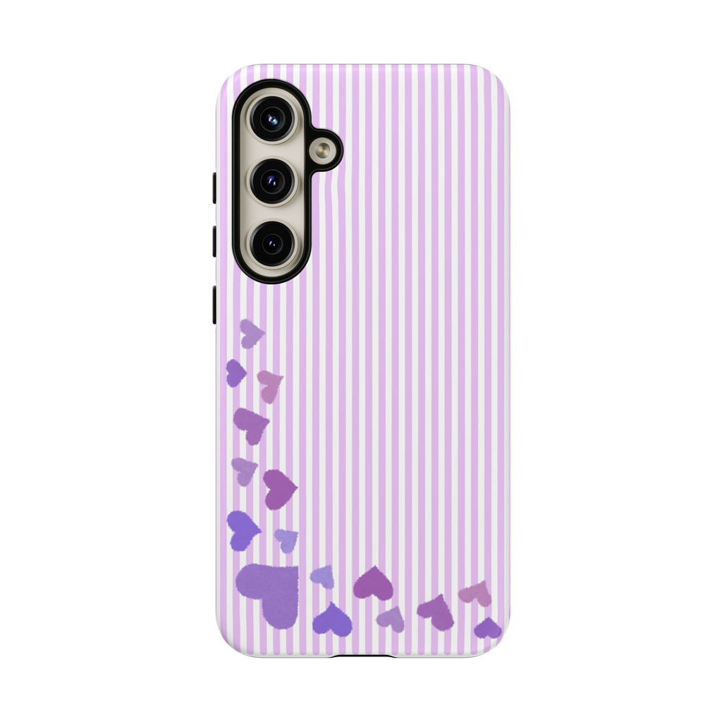 Valentines Day Striped hearts phone case, Purple Heart Floral Stripe Iphone case | Tough Cases - Iphone, Samsung and Pixel Mobile cases