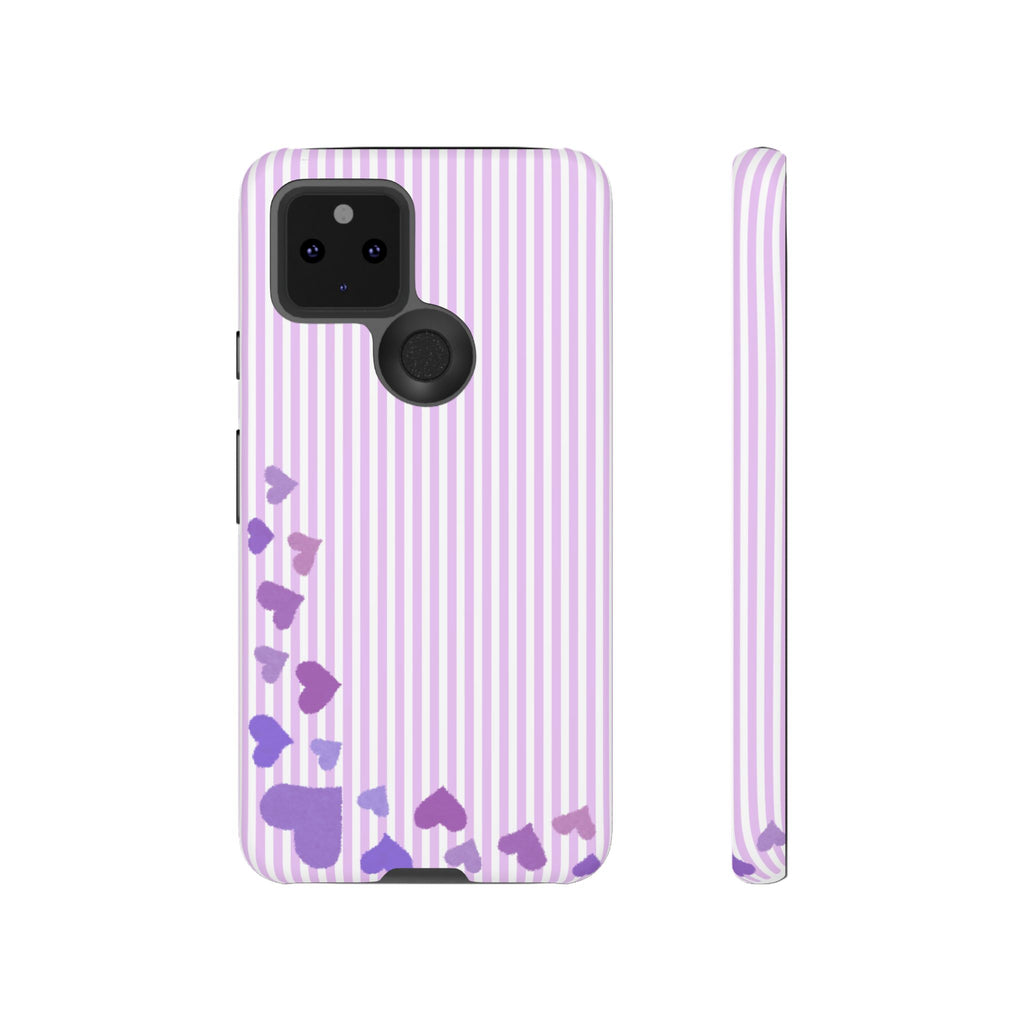 Valentines Day Striped hearts phone case, Purple Heart Floral Stripe Iphone case | Tough Cases - Iphone, Samsung and Pixel Mobile cases