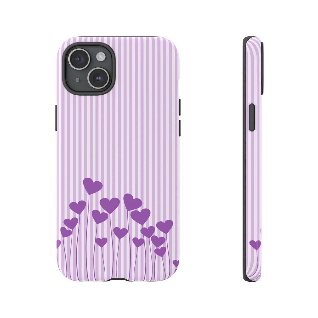 Galentines Day Striped hearts phone case, Purple Heart Floral Stripe Iphone case | Tough Cases - Iphone, Samsung and Pixel Mobile cases