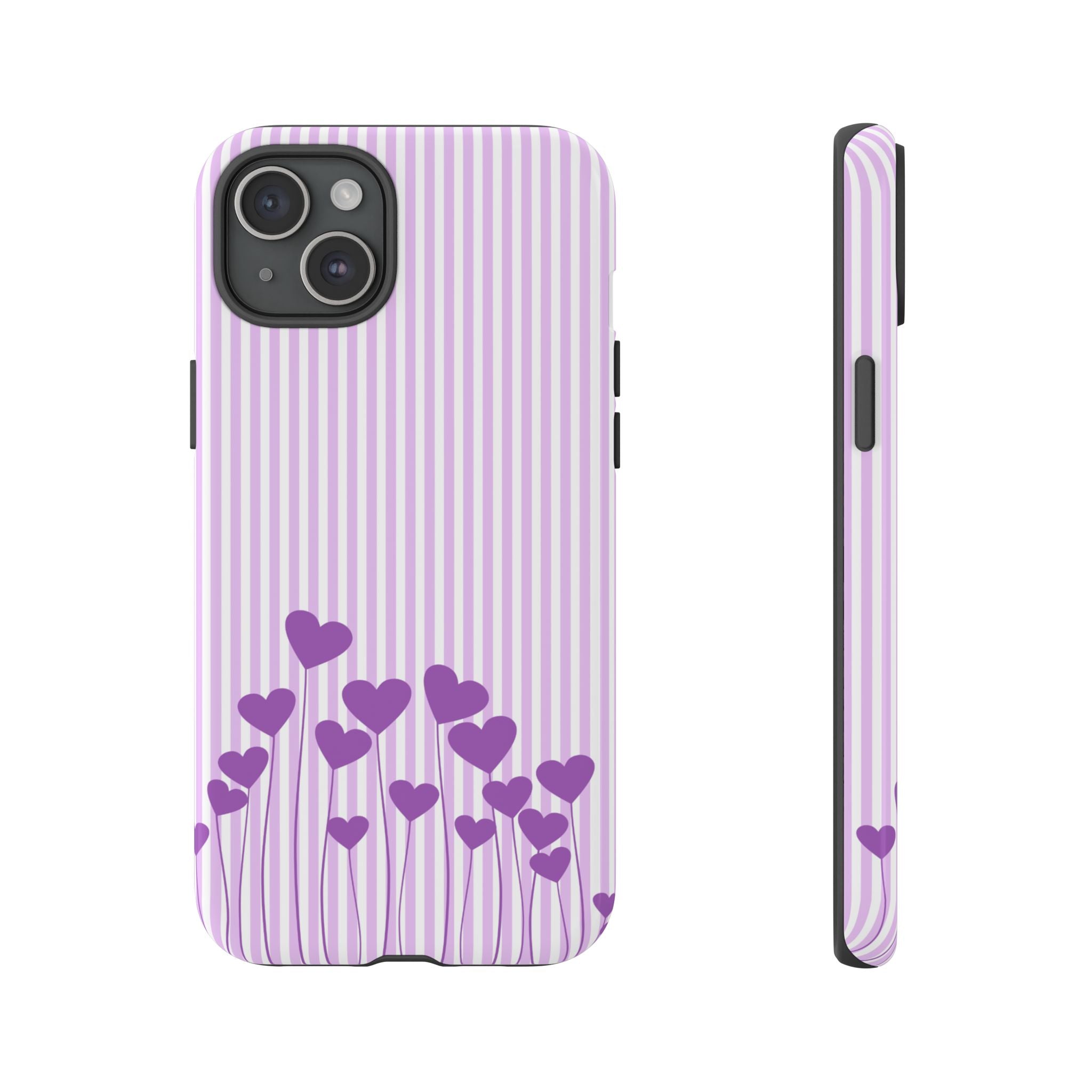 Galentines Day Striped hearts phone case, Purple Heart Floral Stripe Iphone case | Tough Cases - Iphone, Samsung and Pixel Mobile cases