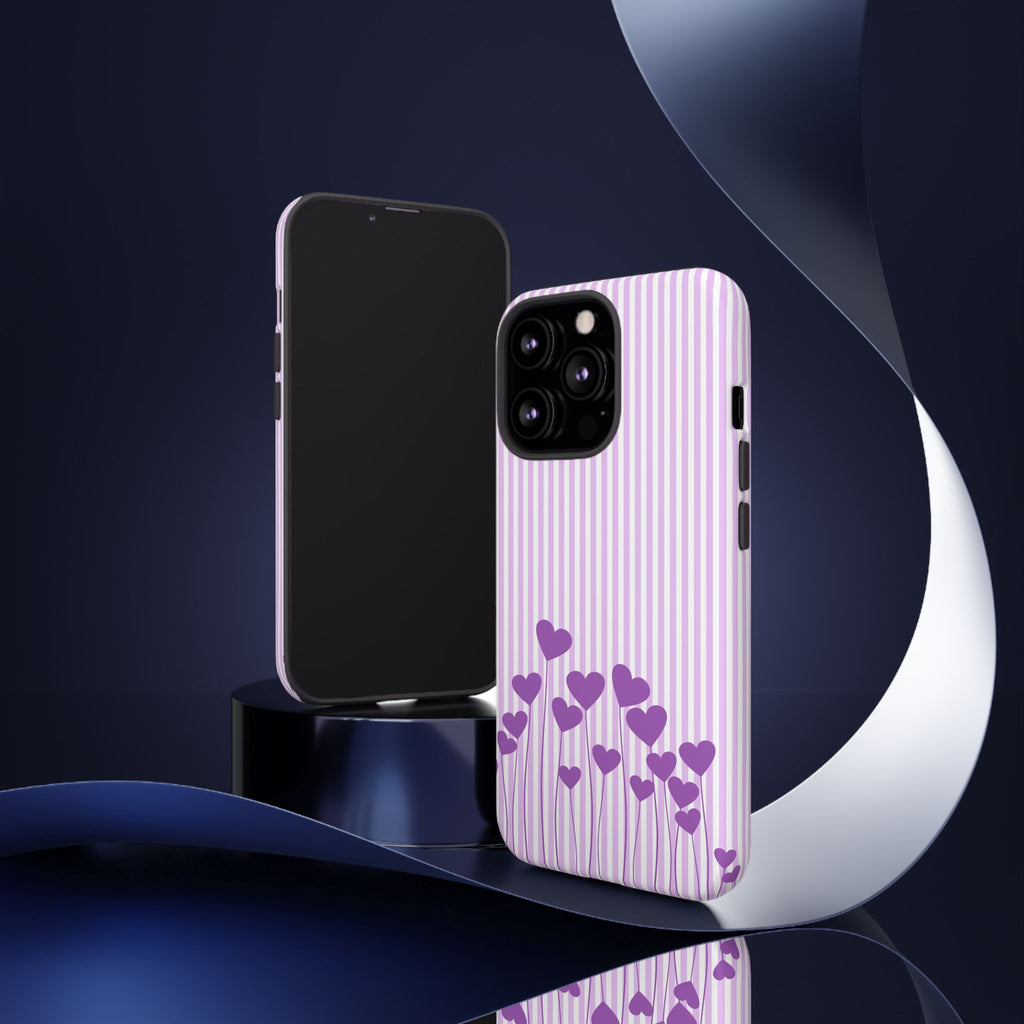 Galentines Day Striped hearts phone case, Purple Heart Floral Stripe Iphone case | Tough Cases - Iphone, Samsung and Pixel Mobile cases