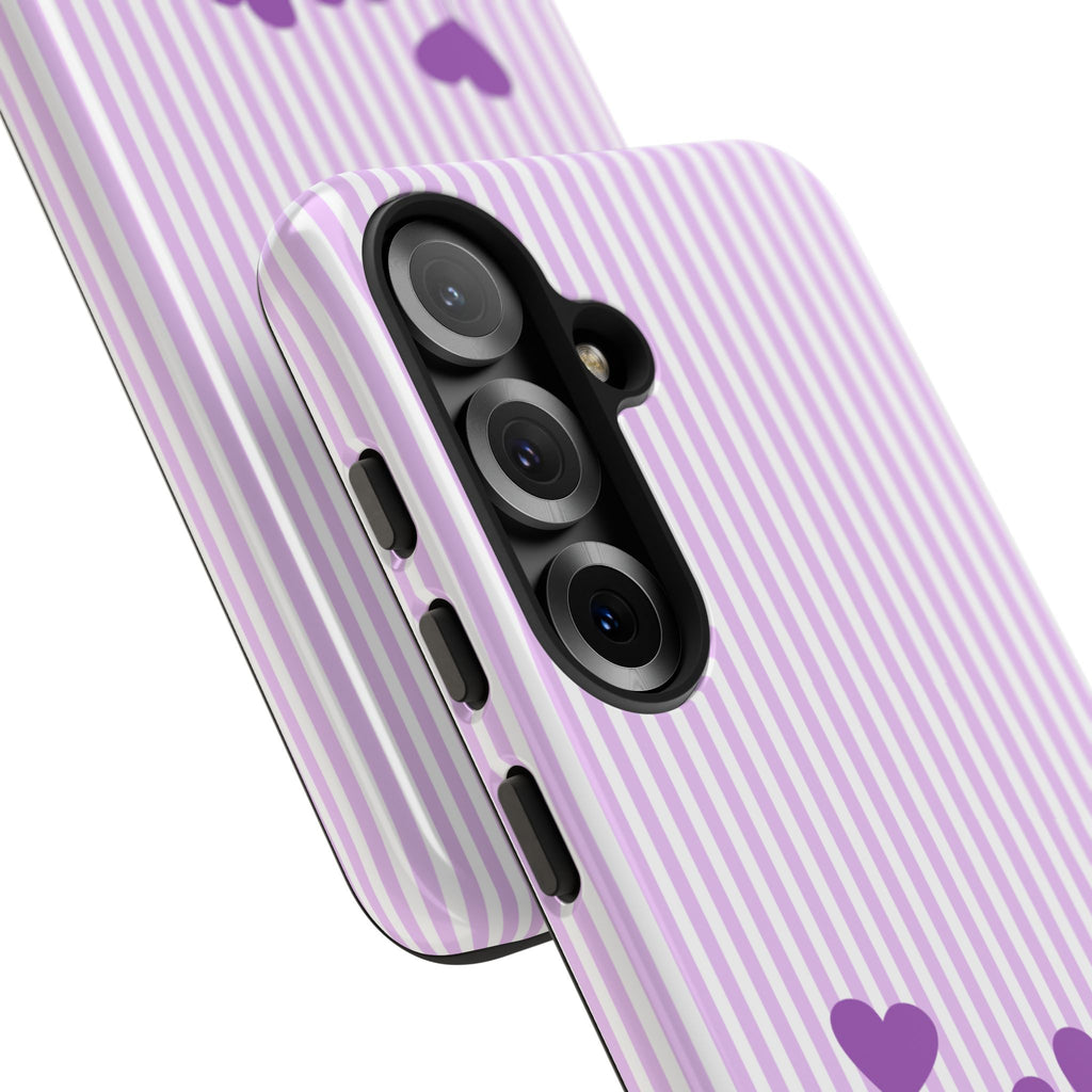 Galentines Day Striped hearts phone case, Purple Heart Floral Stripe Iphone case | Tough Cases - Iphone, Samsung and Pixel Mobile cases