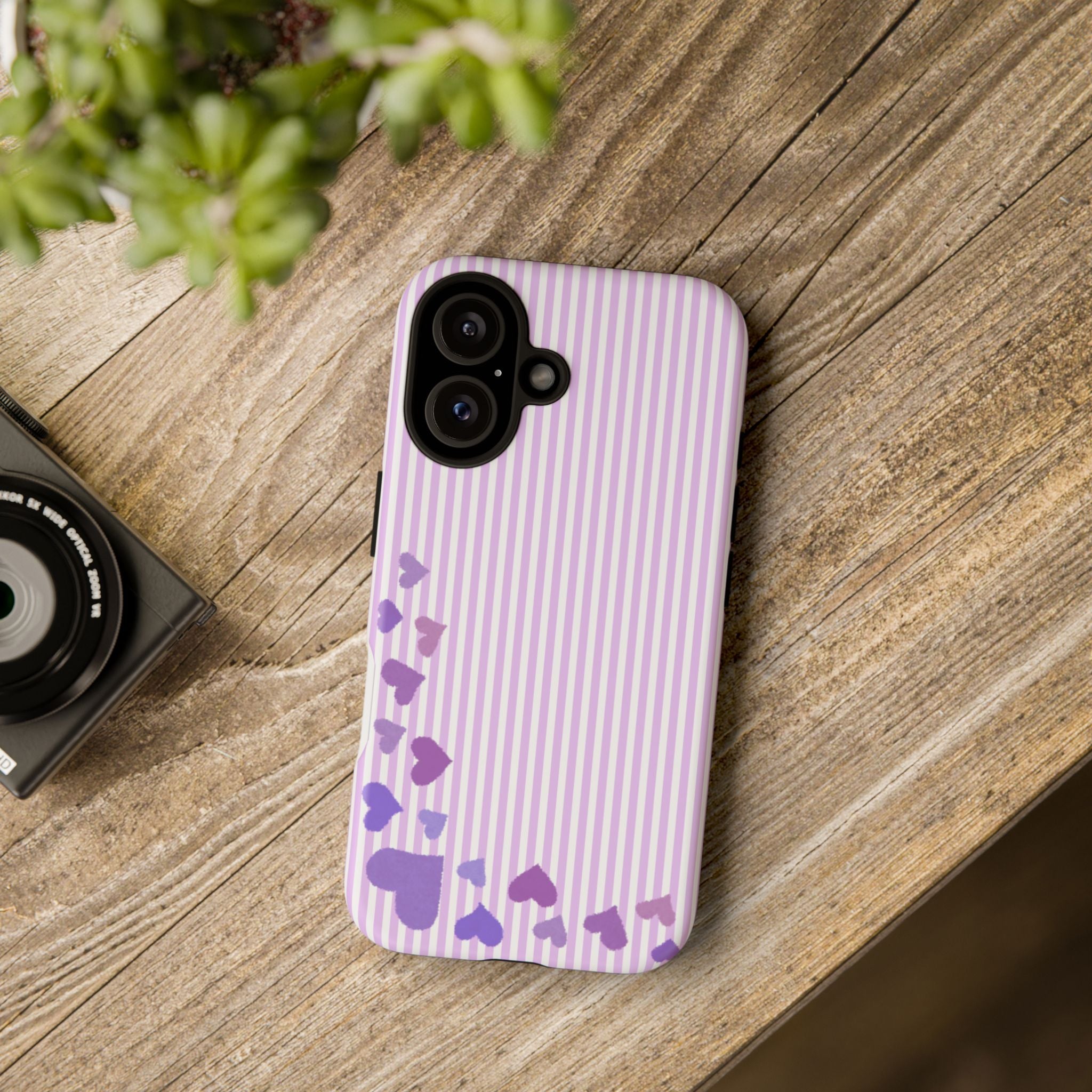 Valentines Day Striped hearts phone case, Purple Heart Floral Stripe Iphone case | Tough Cases - Iphone, Samsung and Pixel Mobile cases