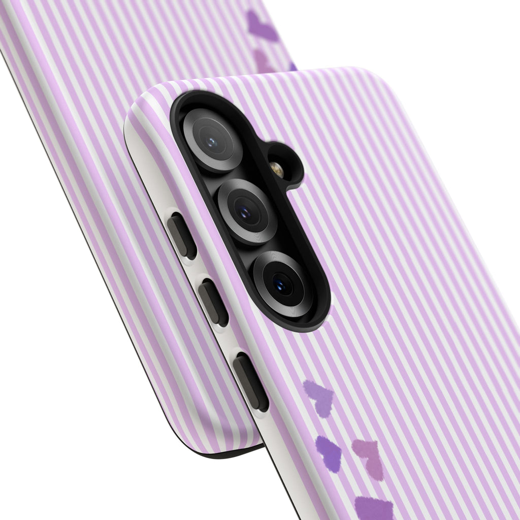 Valentines Day Striped hearts phone case, Purple Heart Floral Stripe Iphone case | Tough Cases - Iphone, Samsung and Pixel Mobile cases