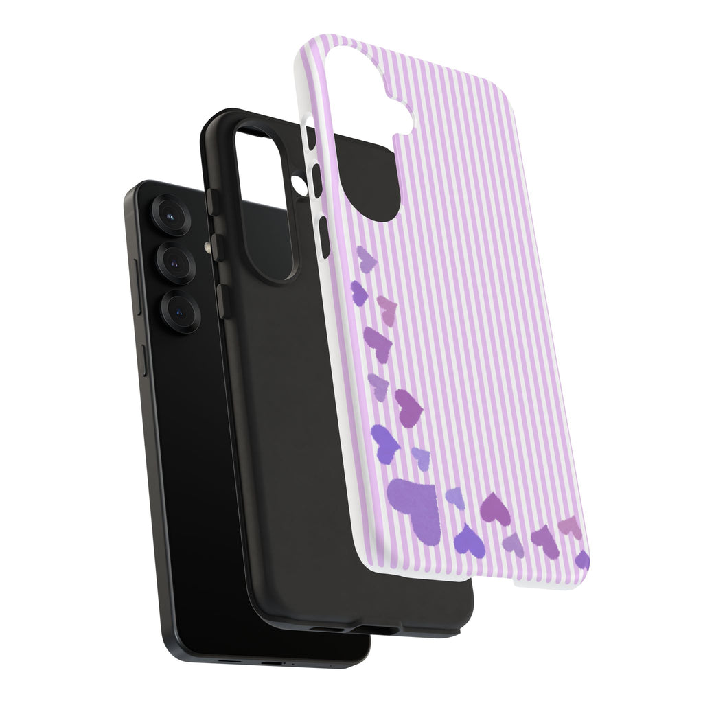 Valentines Day Striped hearts phone case, Purple Heart Floral Stripe Iphone case | Tough Cases - Iphone, Samsung and Pixel Mobile cases