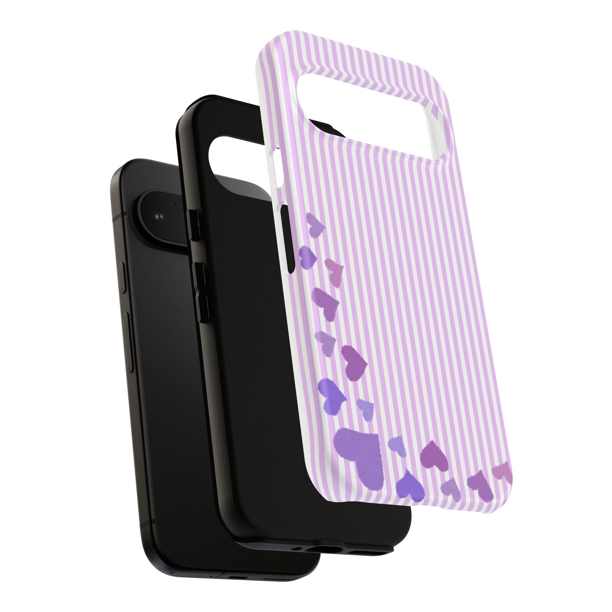 Valentines Day Striped hearts phone case, Purple Heart Floral Stripe Iphone case | Tough Cases - Iphone, Samsung and Pixel Mobile cases