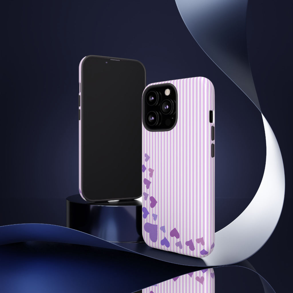 Valentines Day Striped hearts phone case, Purple Heart Floral Stripe Iphone case | Tough Cases - Iphone, Samsung and Pixel Mobile cases
