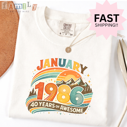 40th Birthday Retro Tshirt, 1986 Birthday Sweatshirt Gift, 40 Years Bday Number Hoodie for Women / Men, Forties Bday Tee For Wife Or Husband