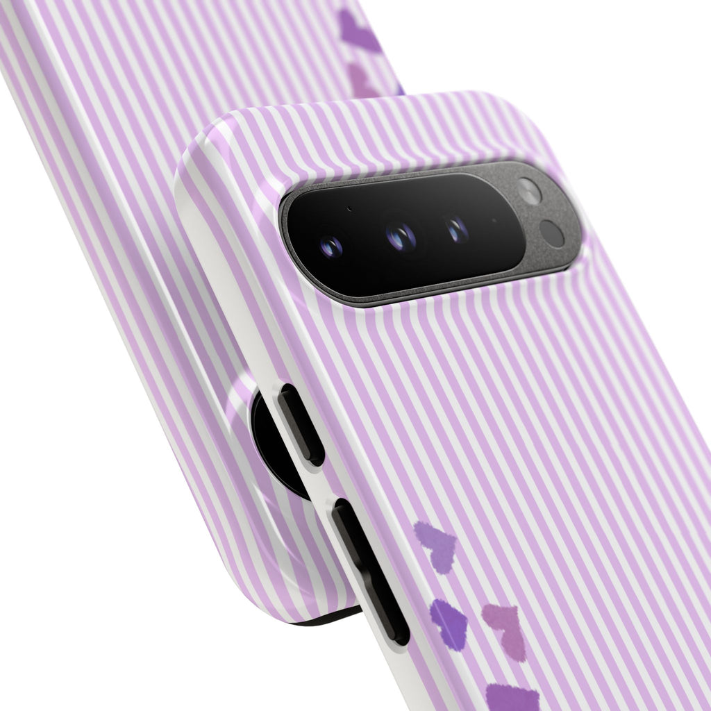 Valentines Day Striped hearts phone case, Purple Heart Floral Stripe Iphone case | Tough Cases - Iphone, Samsung and Pixel Mobile cases