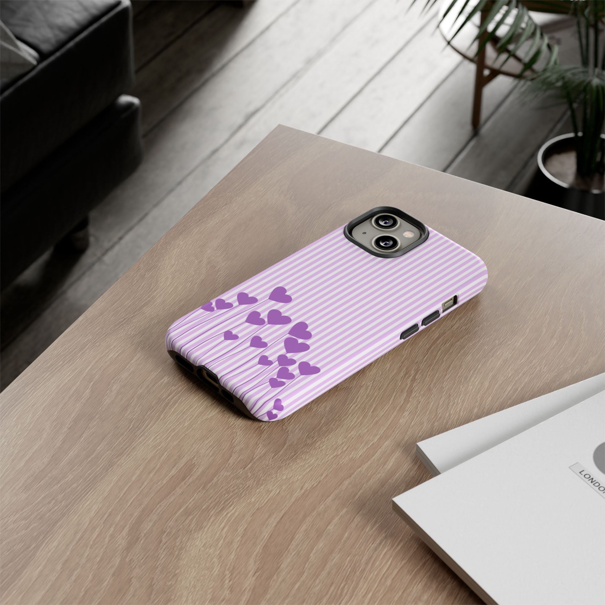 Galentines Day Striped hearts phone case, Purple Heart Floral Stripe Iphone case | Tough Cases - Iphone, Samsung and Pixel Mobile cases