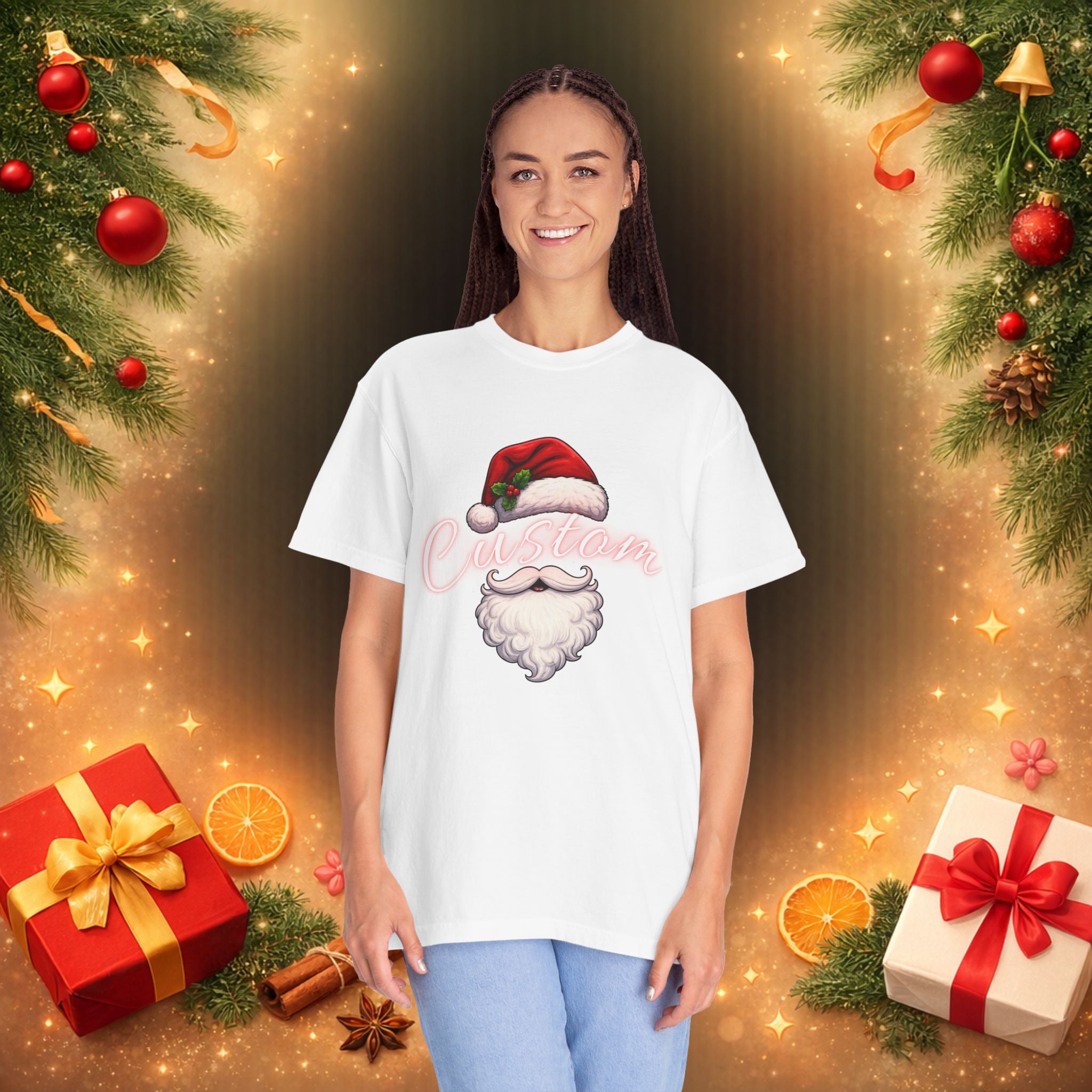 Custom Family Christmas Name Shirt | Personalized Holiday T-Shirts Matching Family Xmas Tees | Custom Santa Hat Family Shirts Christmas Gift