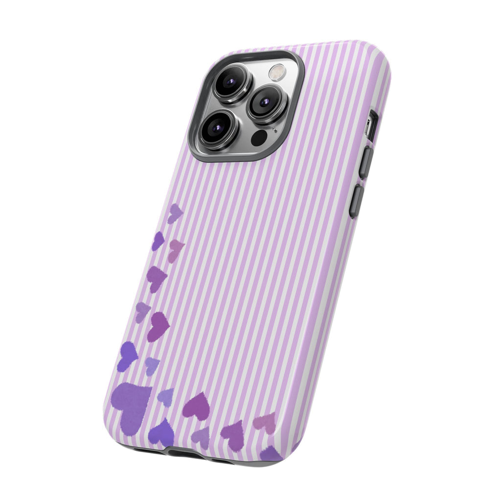 Valentines Day Striped hearts phone case, Purple Heart Floral Stripe Iphone case | Tough Cases - Iphone, Samsung and Pixel Mobile cases