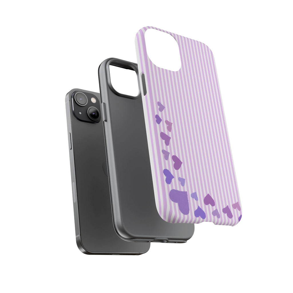 Valentines Day Striped hearts phone case, Purple Heart Floral Stripe Iphone case | Tough Cases - Iphone, Samsung and Pixel Mobile cases