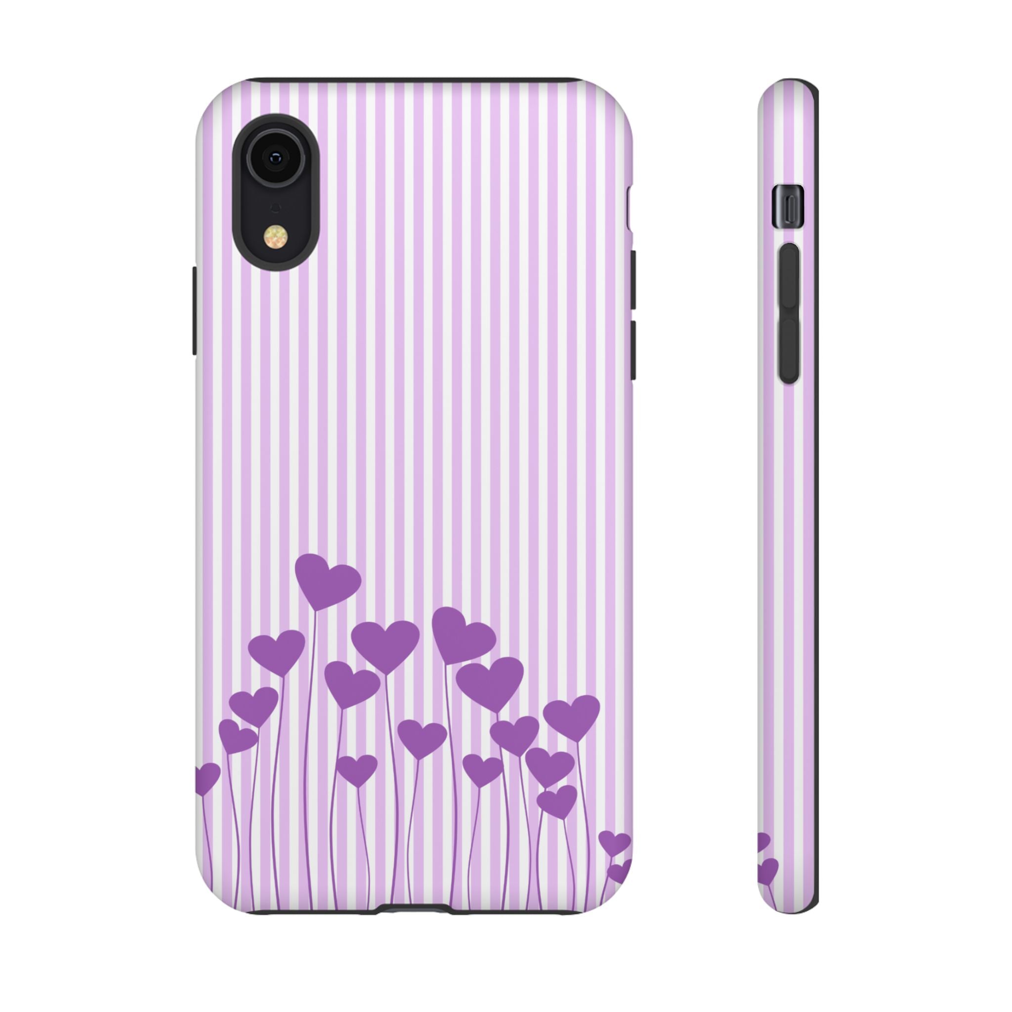 Galentines Day Striped hearts phone case, Purple Heart Floral Stripe Iphone case | Tough Cases - Iphone, Samsung and Pixel Mobile cases