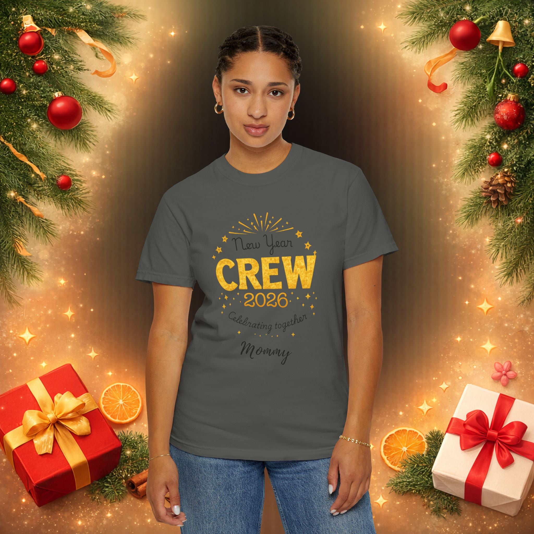 Custom 2026 New Year Family Crew Shirts, Personalized Names, Matching Holiday Tee for Christmas & New Year’s Eve