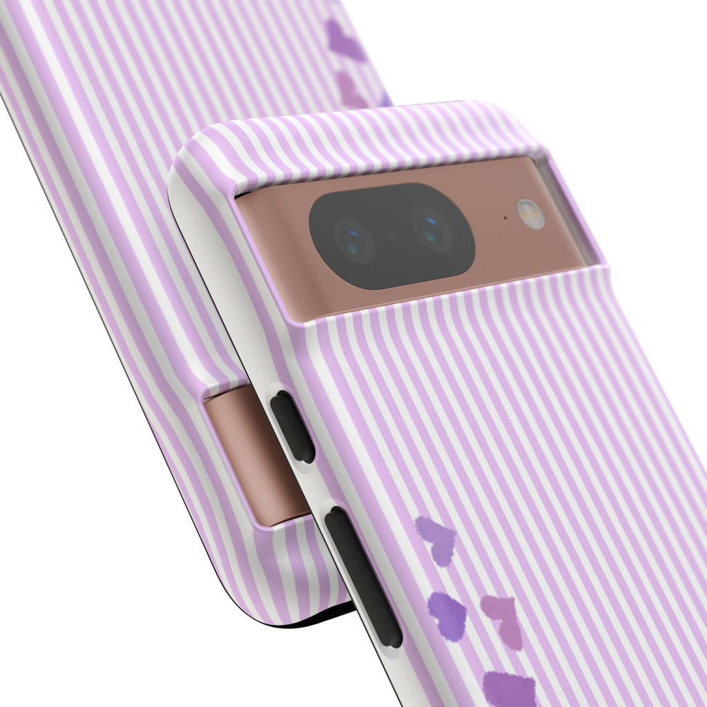Valentines Day Striped hearts phone case, Purple Heart Floral Stripe Iphone case | Tough Cases - Iphone, Samsung and Pixel Mobile cases