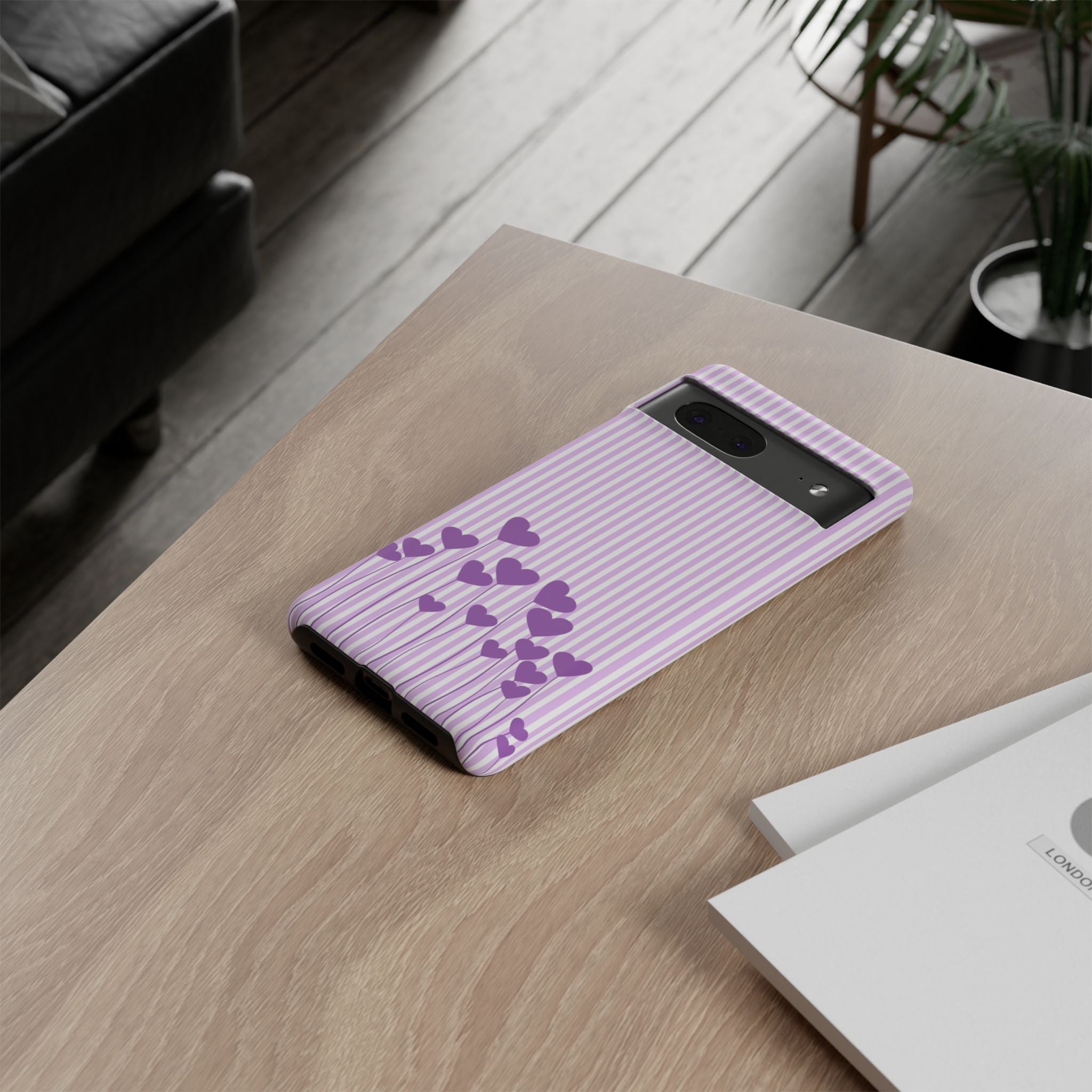 Galentines Day Striped hearts phone case, Purple Heart Floral Stripe Iphone case | Tough Cases - Iphone, Samsung and Pixel Mobile cases