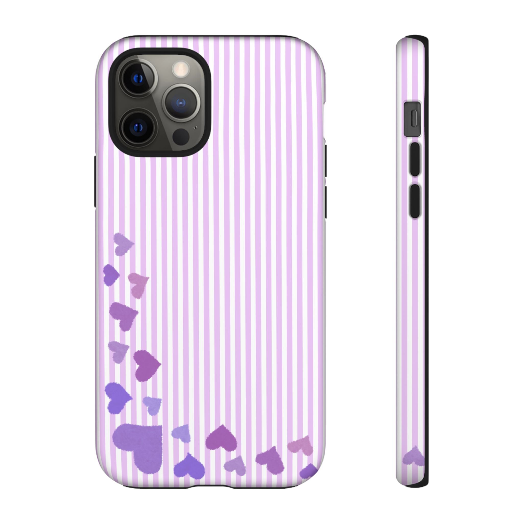 Valentines Day Striped hearts phone case, Purple Heart Floral Stripe Iphone case | Tough Cases - Iphone, Samsung and Pixel Mobile cases