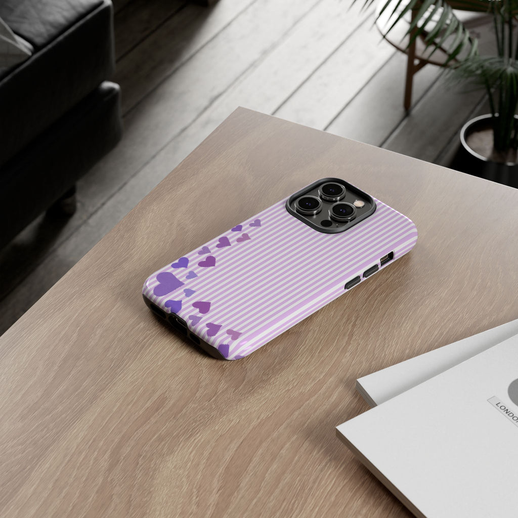 Valentines Day Striped hearts phone case, Purple Heart Floral Stripe Iphone case | Tough Cases - Iphone, Samsung and Pixel Mobile cases
