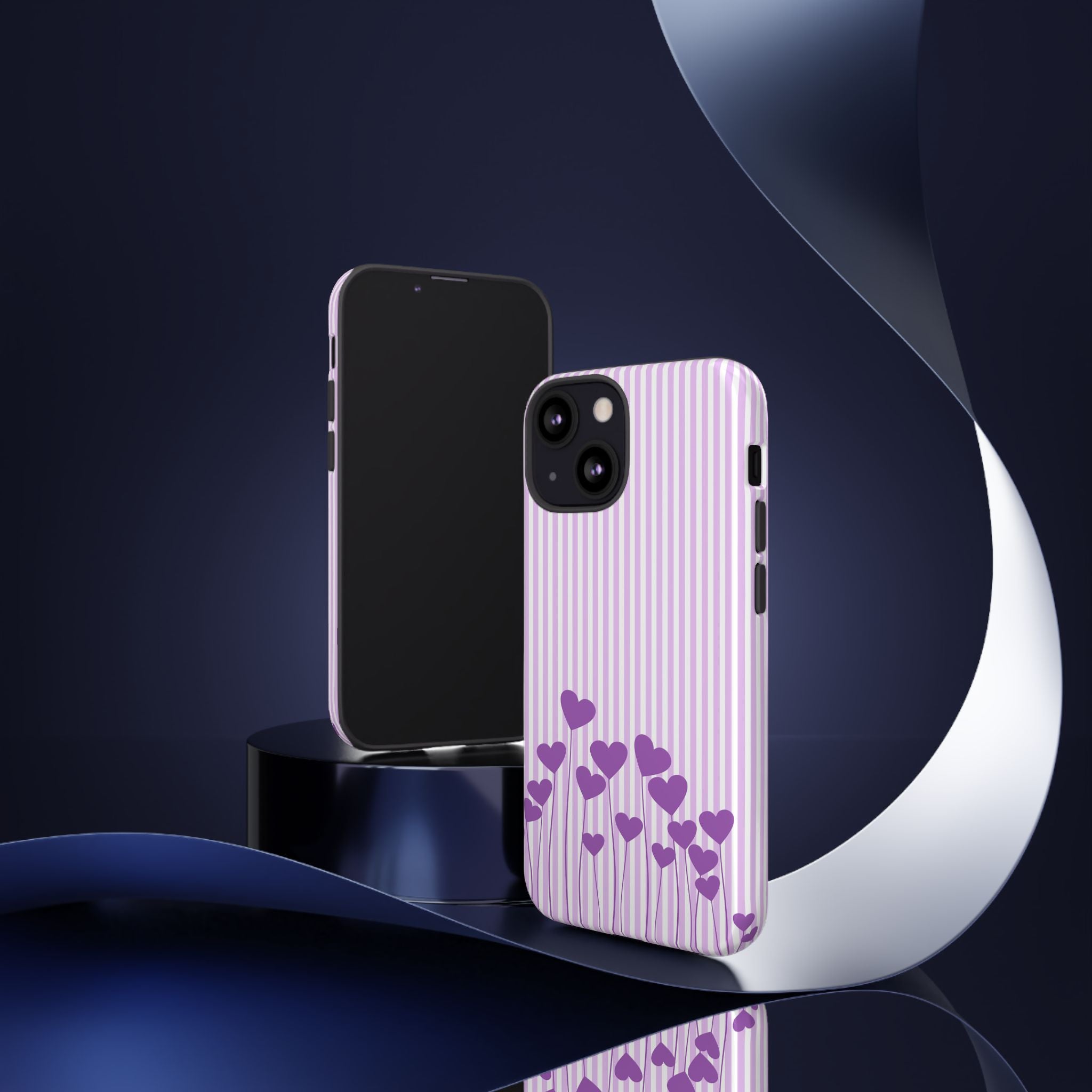 Galentines Day Striped hearts phone case, Purple Heart Floral Stripe Iphone case | Tough Cases - Iphone, Samsung and Pixel Mobile cases