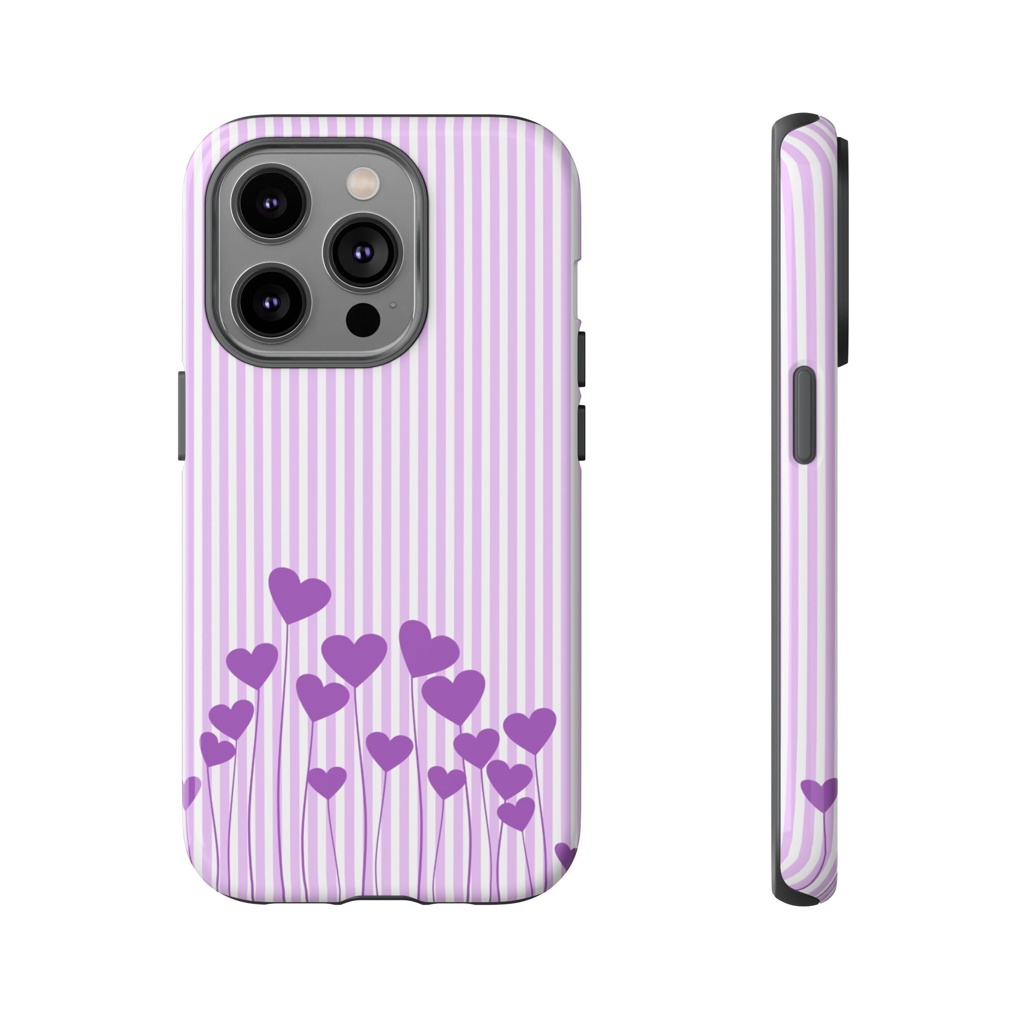Galentines Day Striped hearts phone case, Purple Heart Floral Stripe Iphone case | Tough Cases - Iphone, Samsung and Pixel Mobile cases