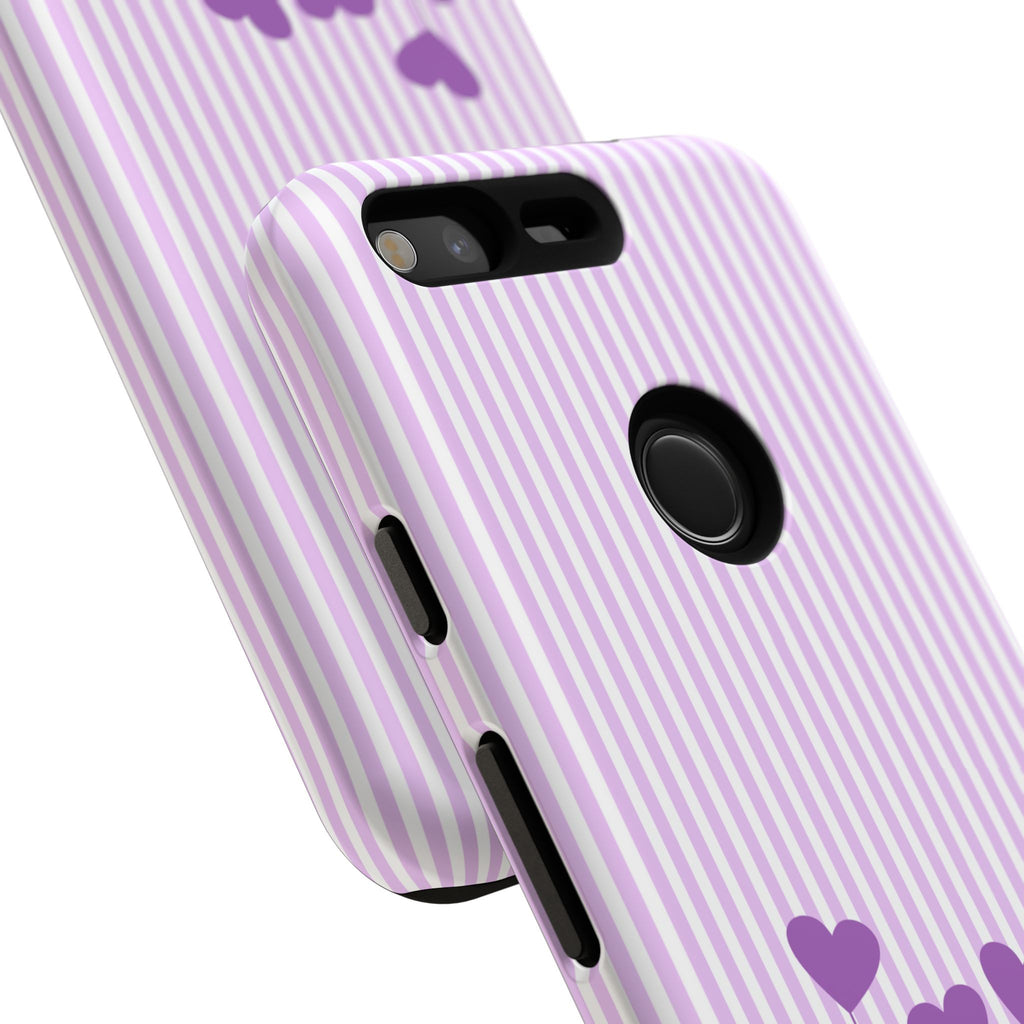Galentines Day Striped hearts phone case, Purple Heart Floral Stripe Iphone case | Tough Cases - Iphone, Samsung and Pixel Mobile cases