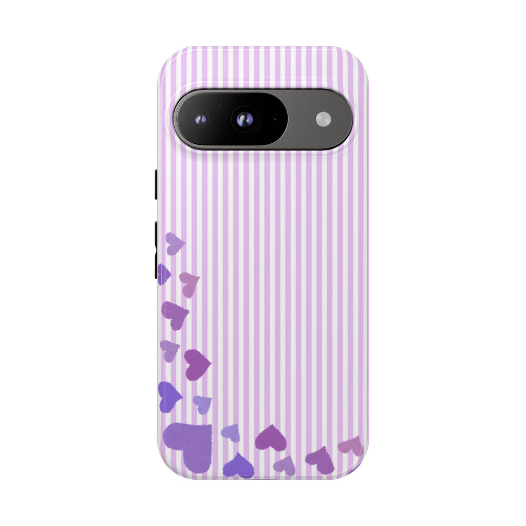 Valentines Day Striped hearts phone case, Purple Heart Floral Stripe Iphone case | Tough Cases - Iphone, Samsung and Pixel Mobile cases