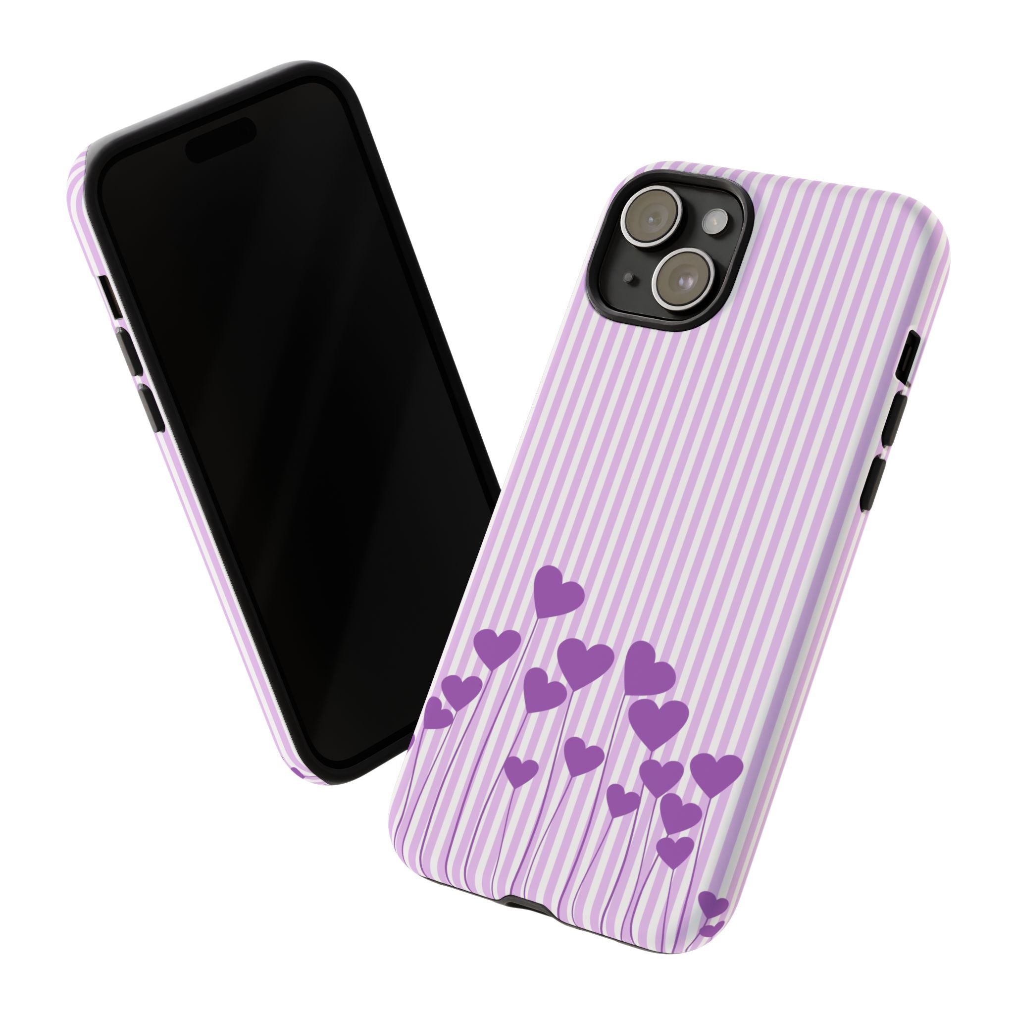 Galentines Day Striped hearts phone case, Purple Heart Floral Stripe Iphone case | Tough Cases - Iphone, Samsung and Pixel Mobile cases