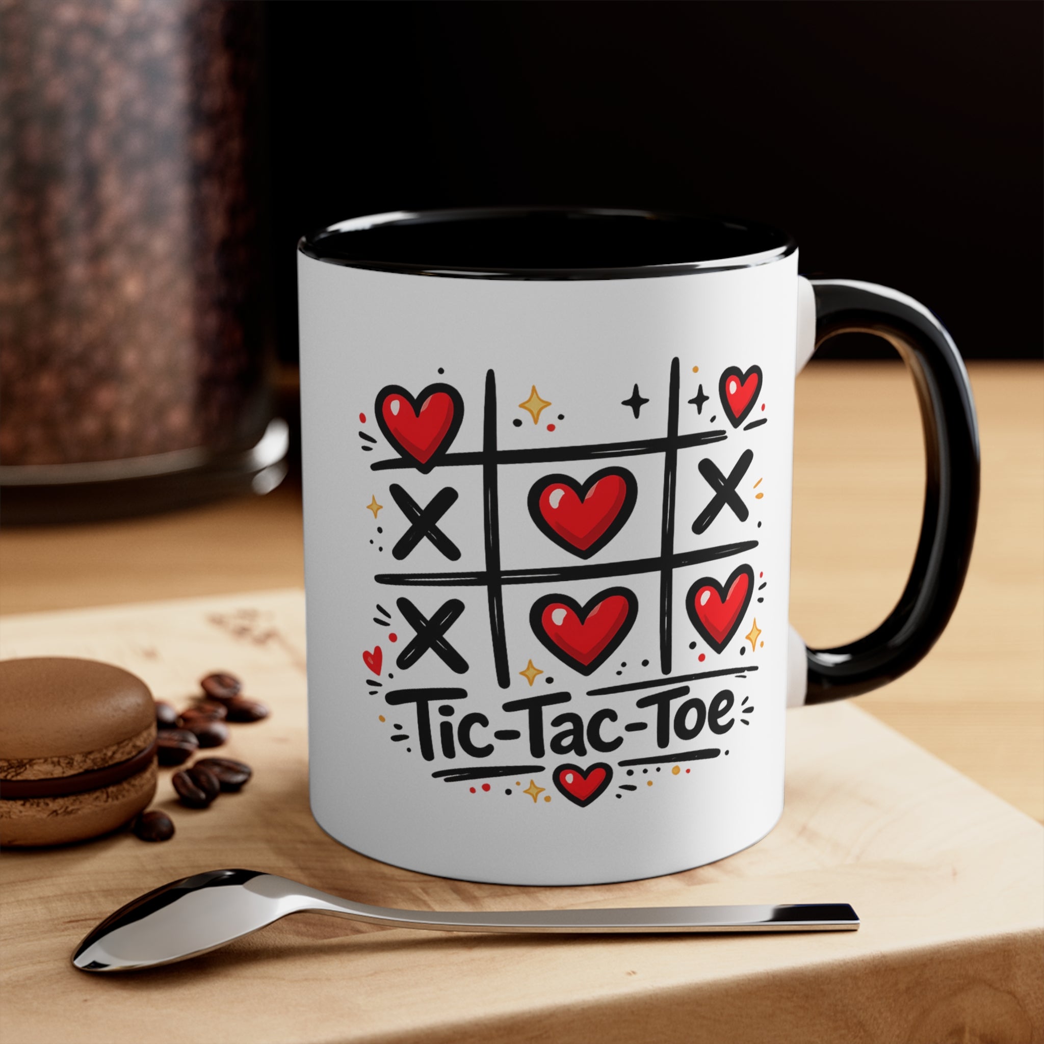 Love Tic-Tac-Toe Accent Mug — Cute Heart Game Ceramic Coffee Cup