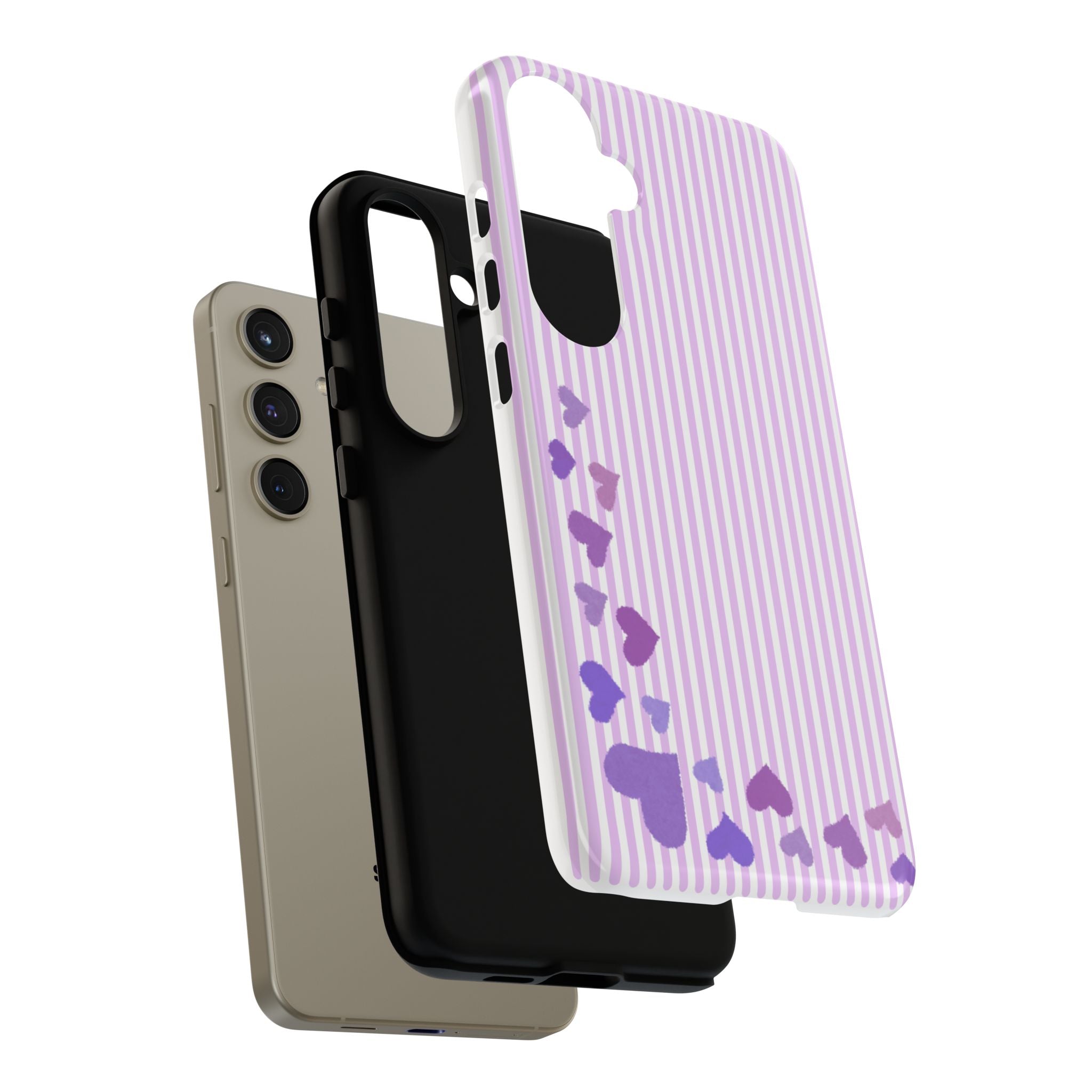 Valentines Day Striped hearts phone case, Purple Heart Floral Stripe Iphone case | Tough Cases - Iphone, Samsung and Pixel Mobile cases