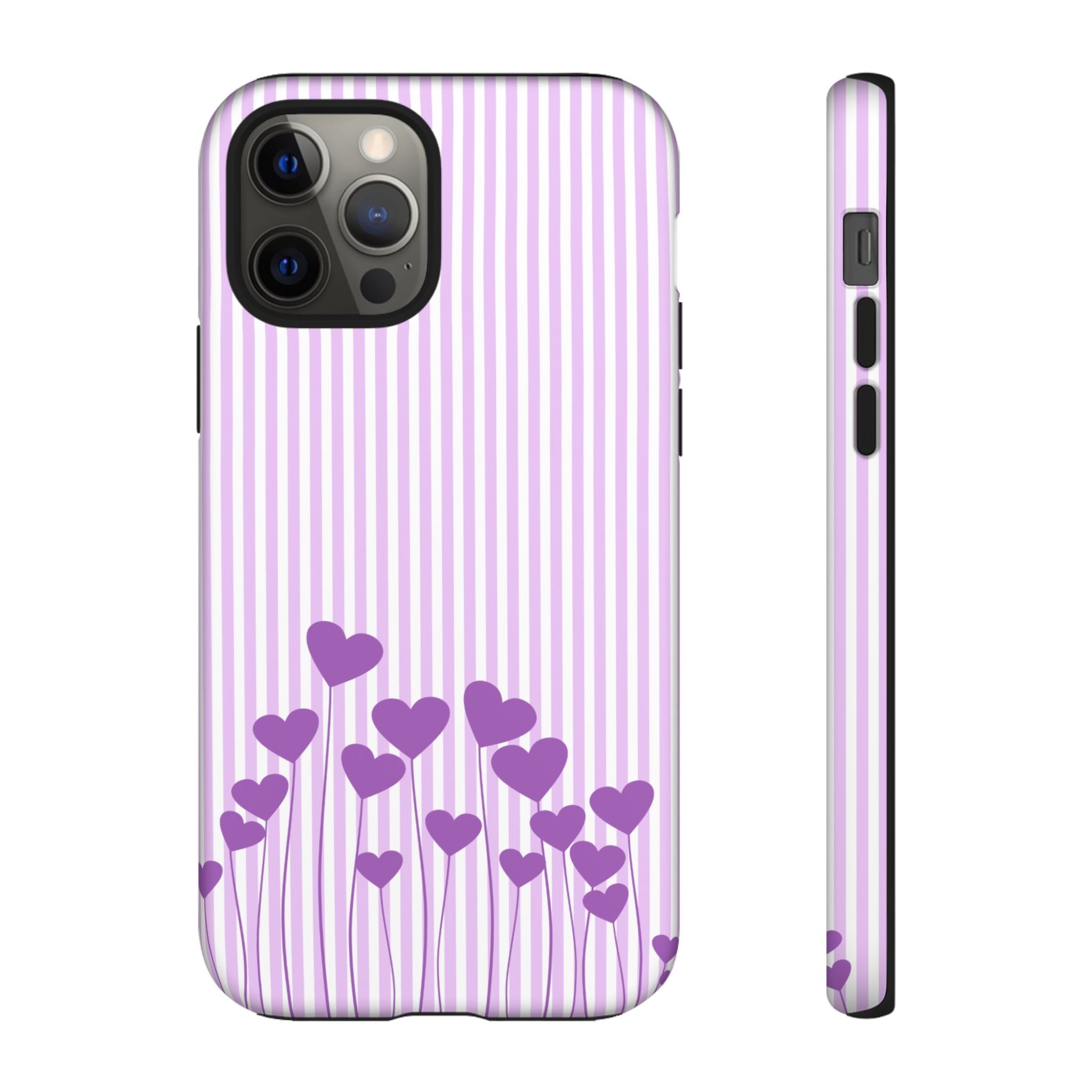 Galentines Day Striped hearts phone case, Purple Heart Floral Stripe Iphone case | Tough Cases - Iphone, Samsung and Pixel Mobile cases