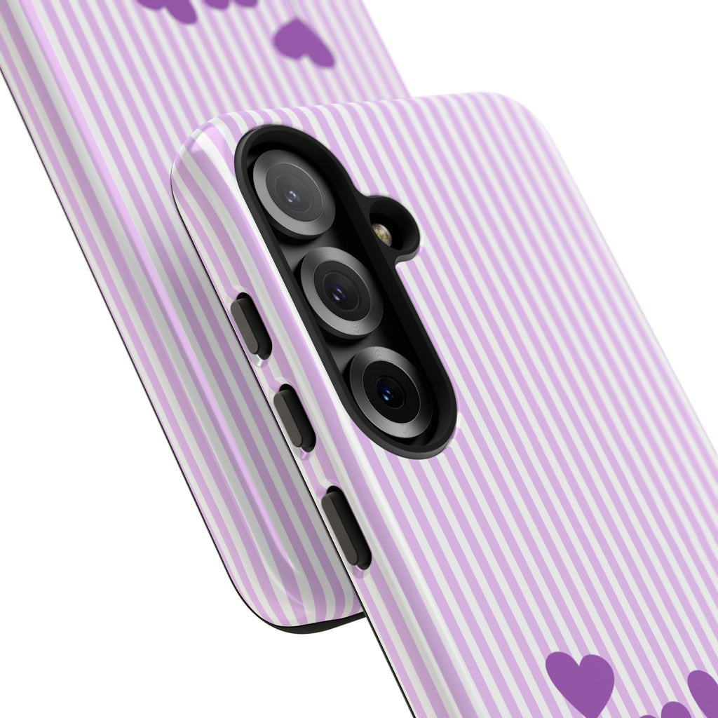 Galentines Day Striped hearts phone case, Purple Heart Floral Stripe Iphone case | Tough Cases - Iphone, Samsung and Pixel Mobile cases
