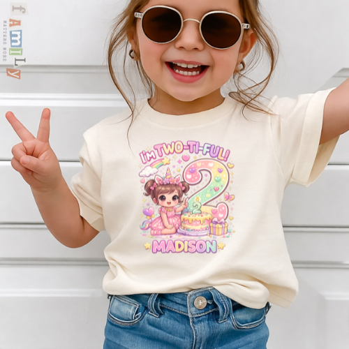 Im Two Ti Fuul Birthday Shirt, Personalized 2nd Birthday Girl Tee, Custom Name Two Year Old Outfit, Cute Toddler Party Shirt, Gift