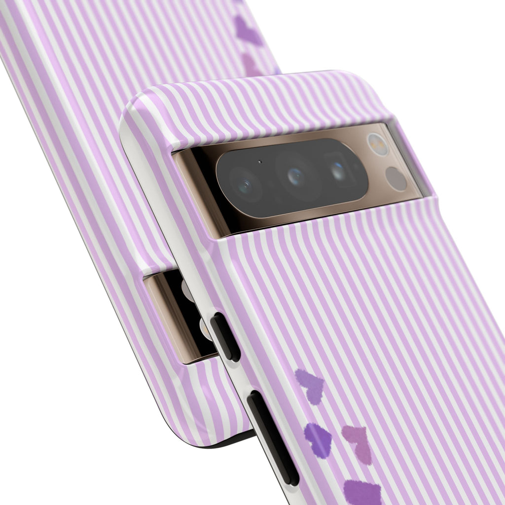 Valentines Day Striped hearts phone case, Purple Heart Floral Stripe Iphone case | Tough Cases - Iphone, Samsung and Pixel Mobile cases